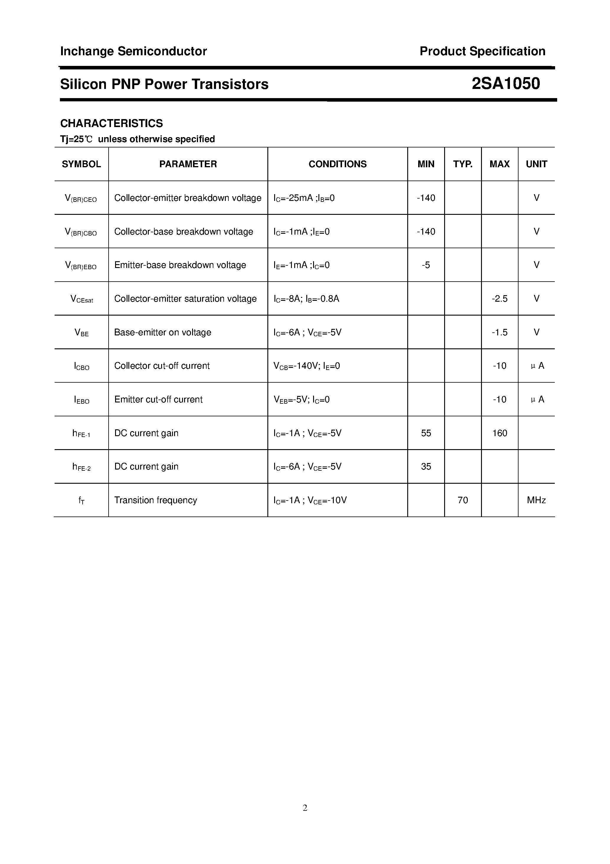 Datasheet 2SA1050 - POWER TRANSISTOR page 2