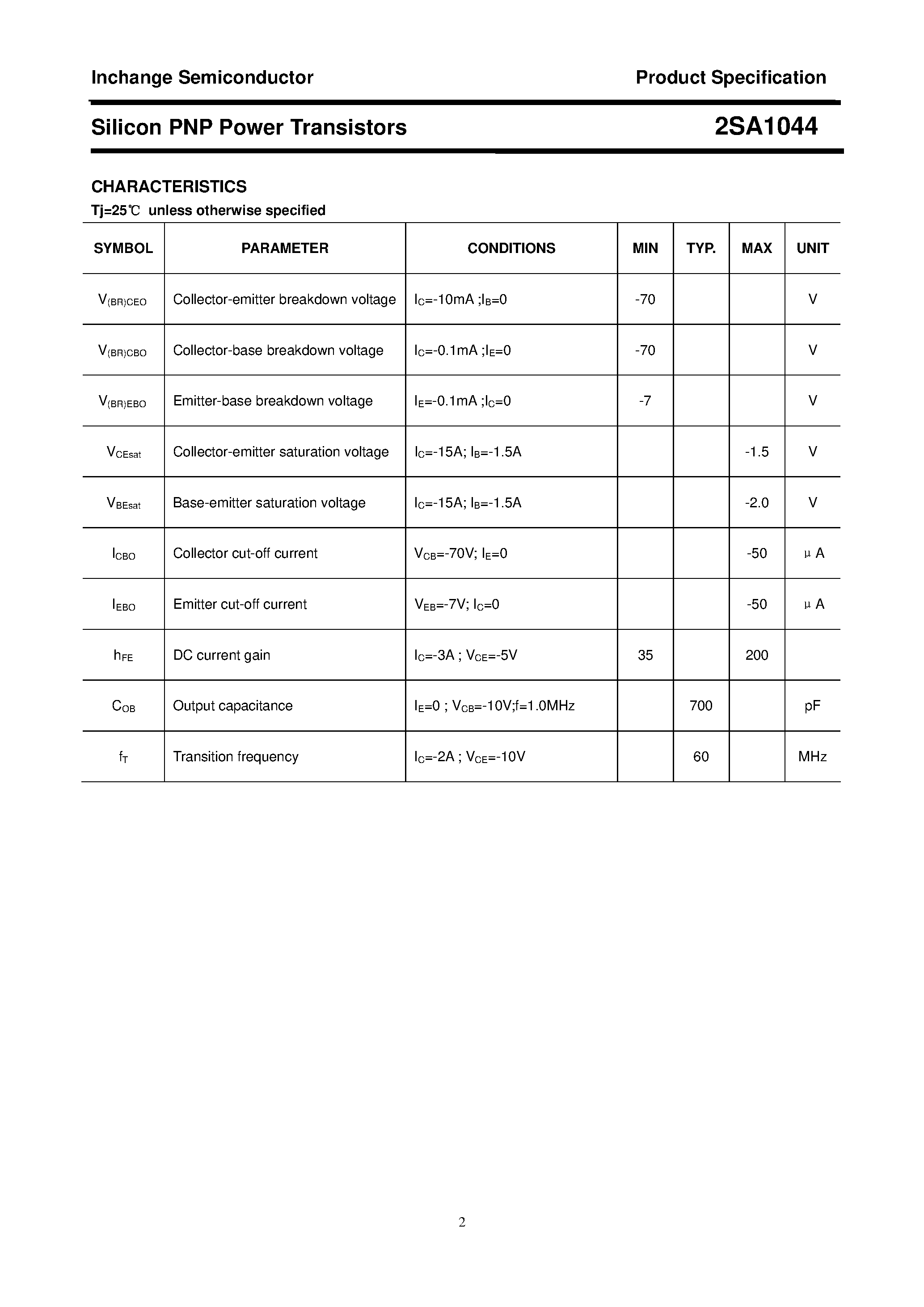 Datasheet 2SA1044 - POWER TRANSISTOR page 2