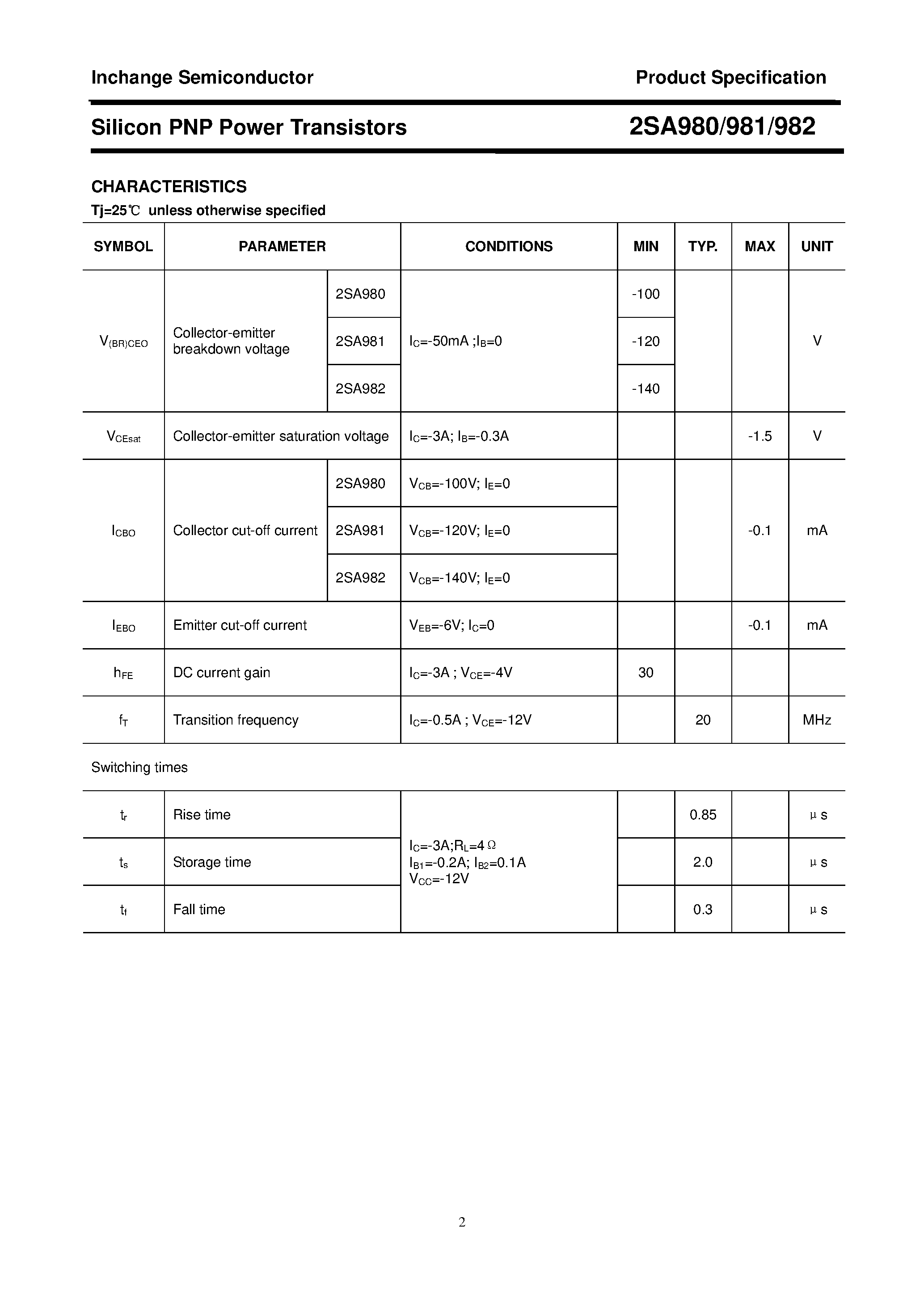 Datasheet 2SA980 - POWER TRANSISTOR page 2