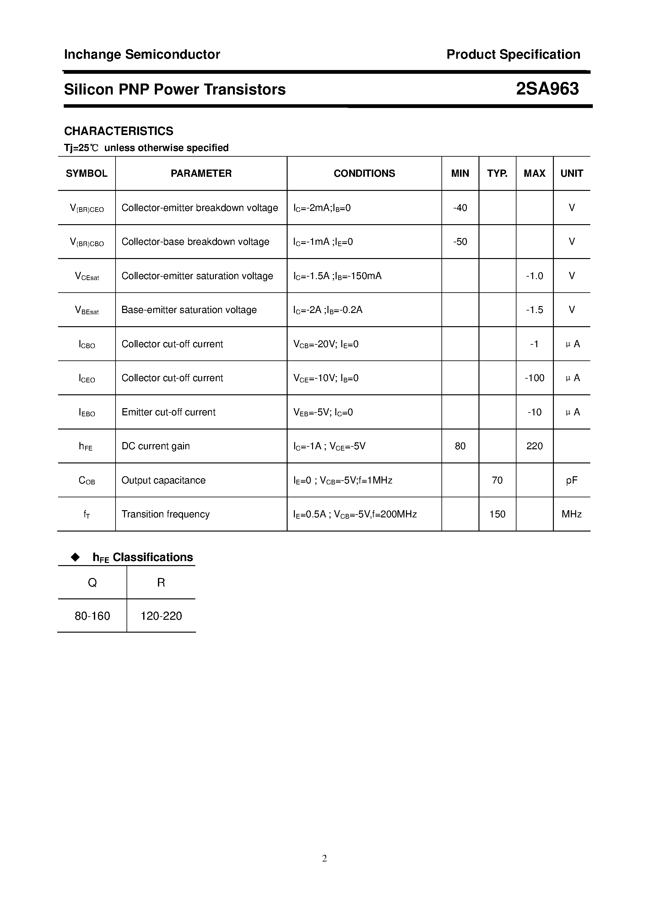 Datasheet 2SA963 - POWER TRANSISTOR page 2