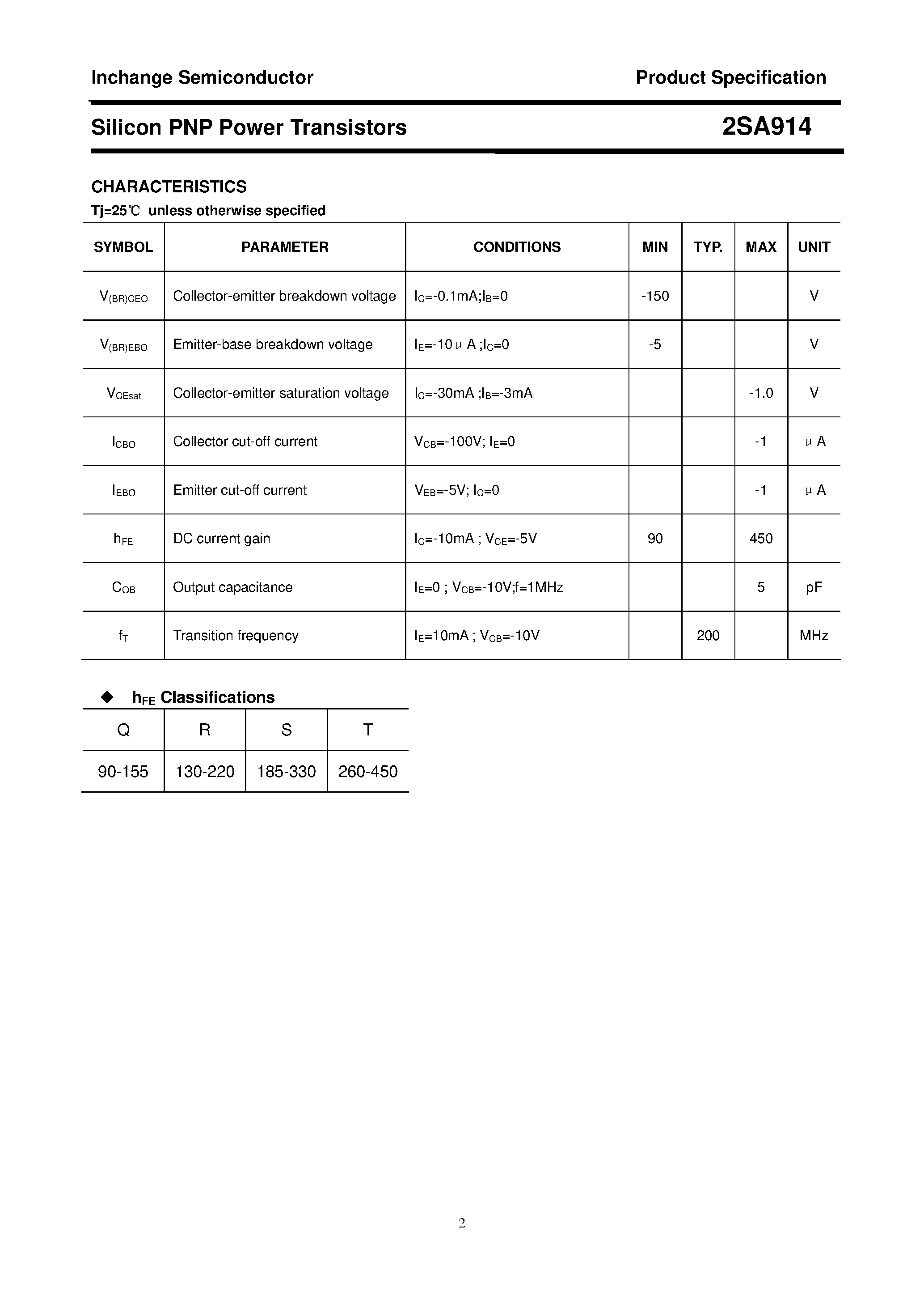 Datasheet 2SA914 page 2 Datasheet 2SA914 - POWER TRANSISTOR page 2