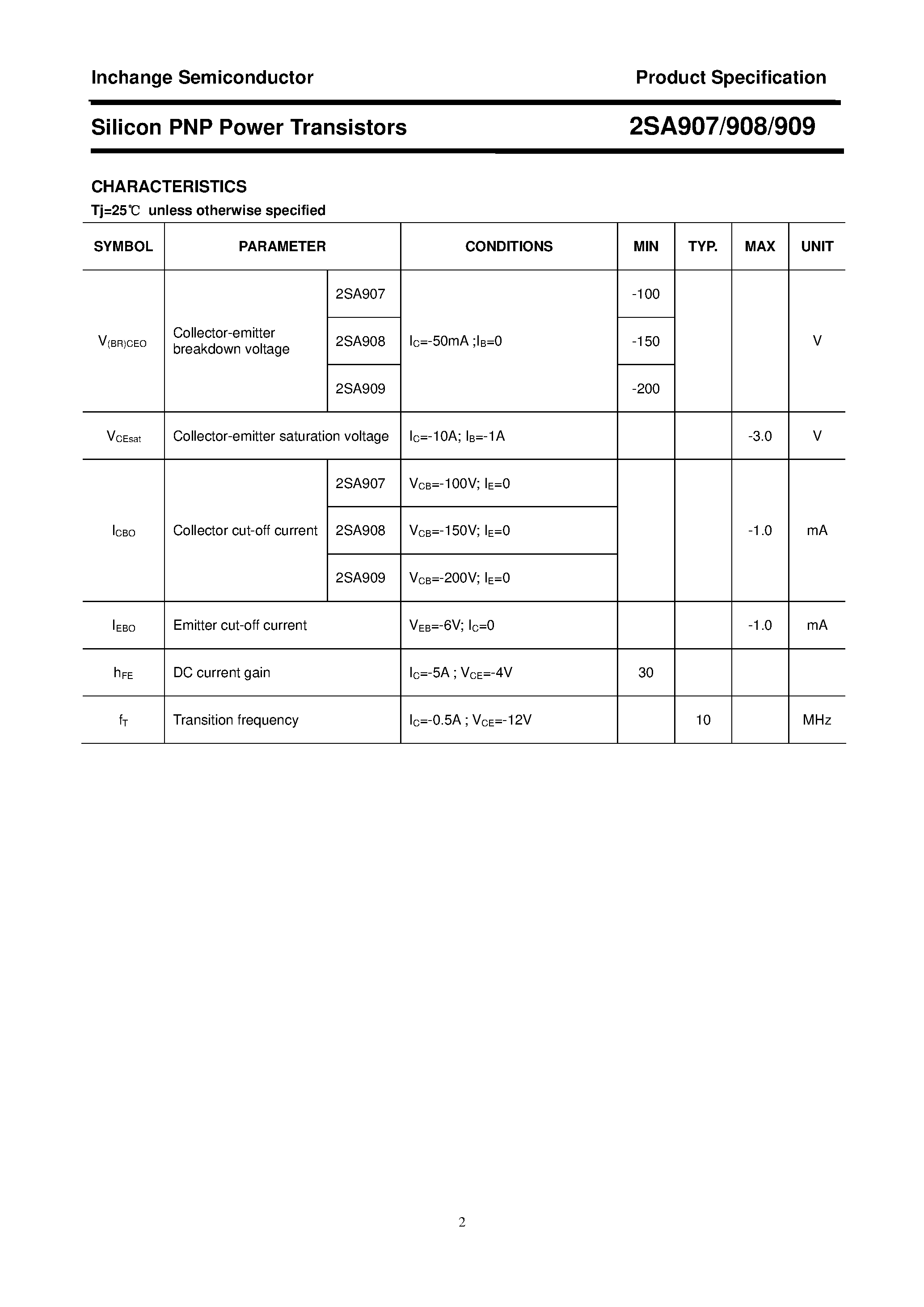 Datasheet 2SA907 - POWER TRANSISTOR page 2
