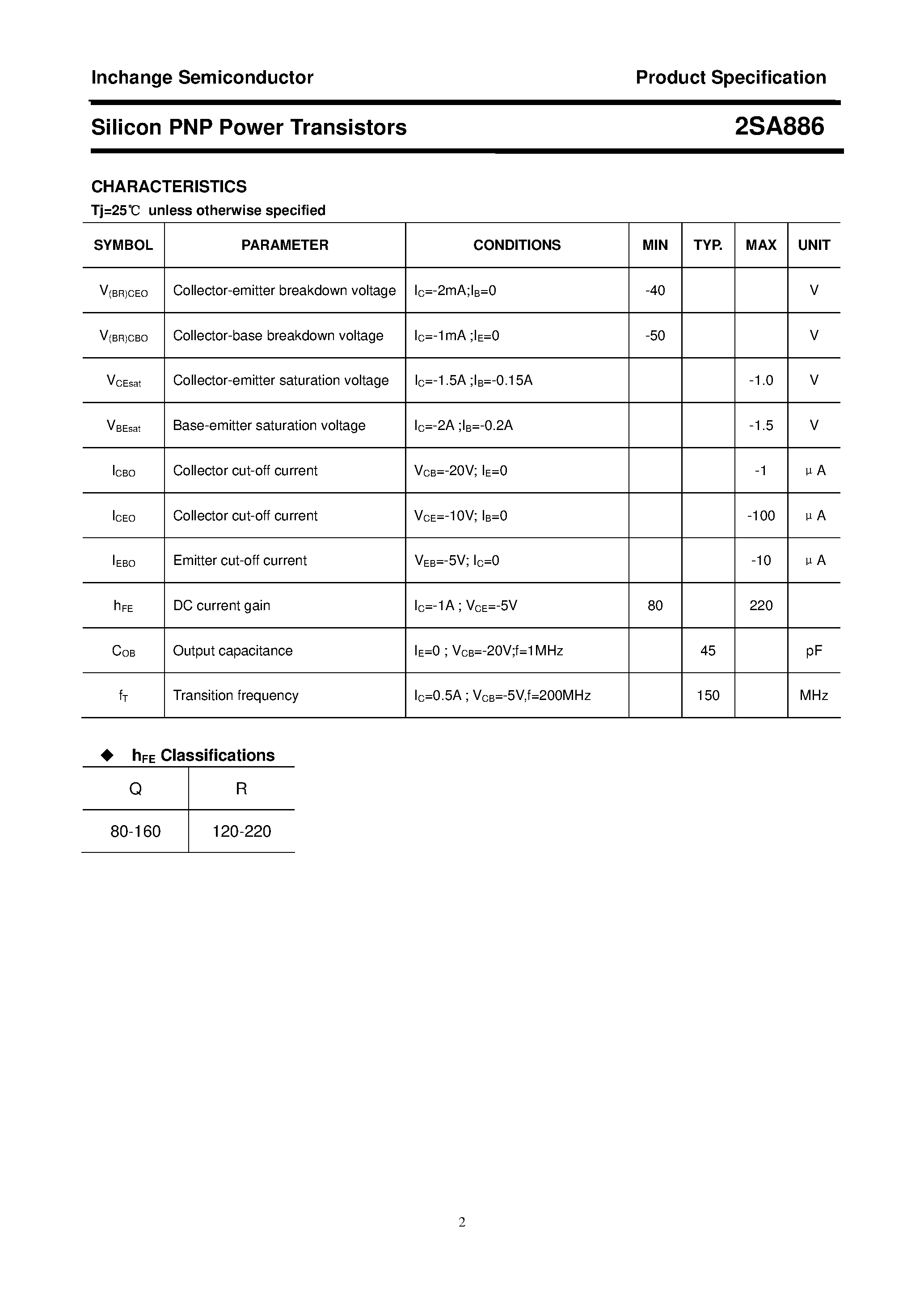 Datasheet 2SA886 page 2 Datasheet 2SA886 - POWER TRANSISTOR page 2