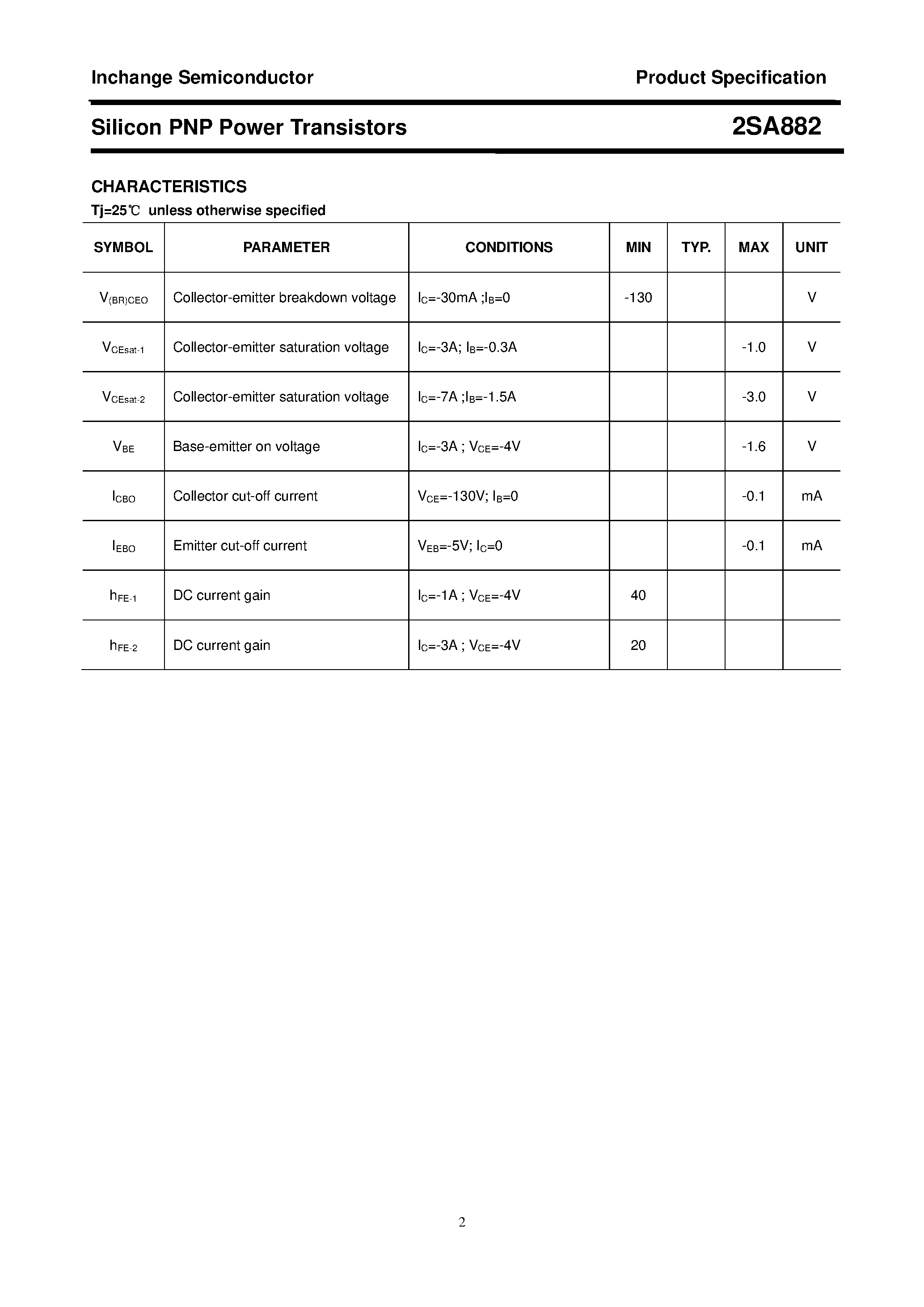 Datasheet 2SA882 - POWER TRANSISTOR page 2