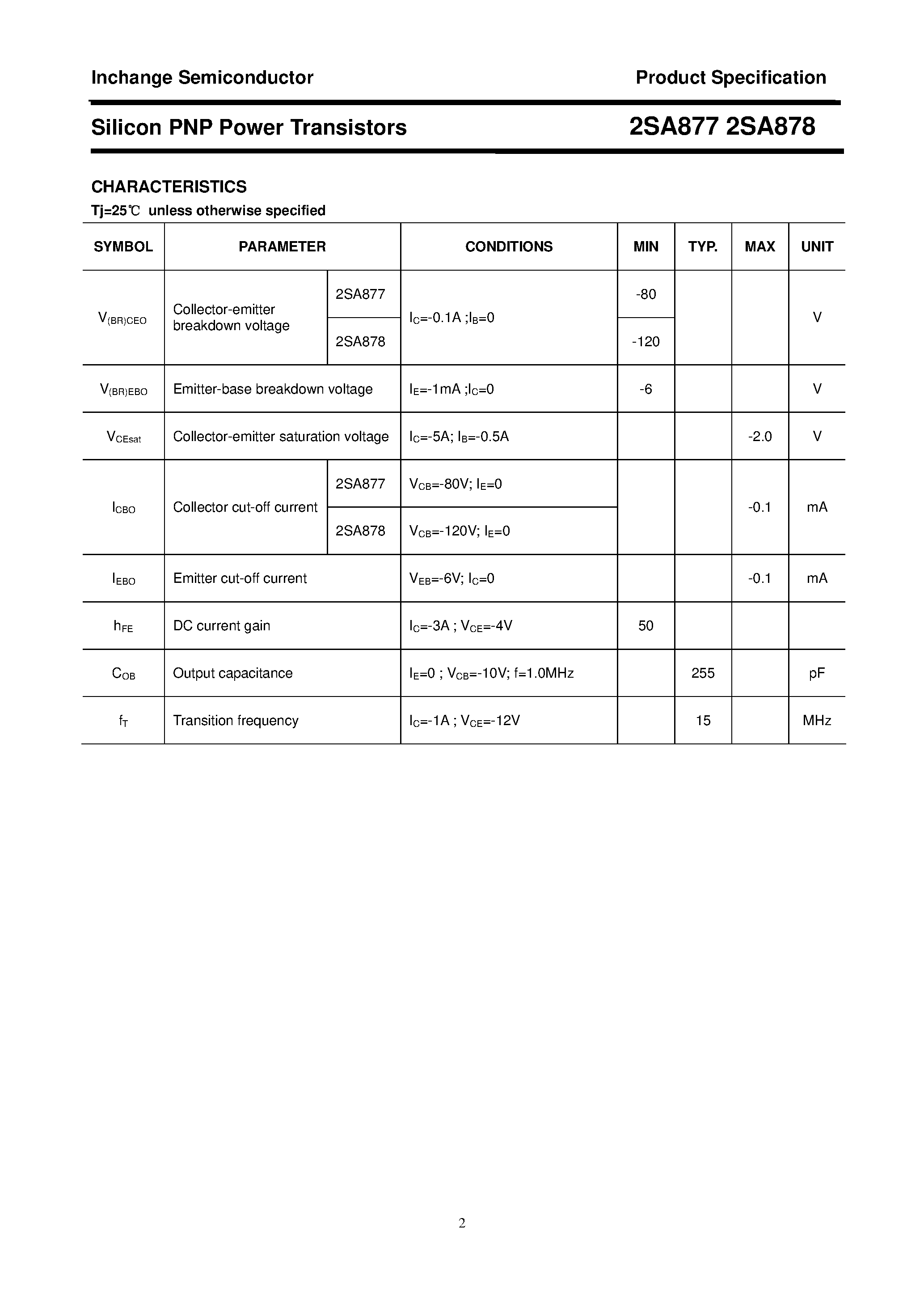 Datasheet 2SA878 - POWER TRANSISTOR page 2