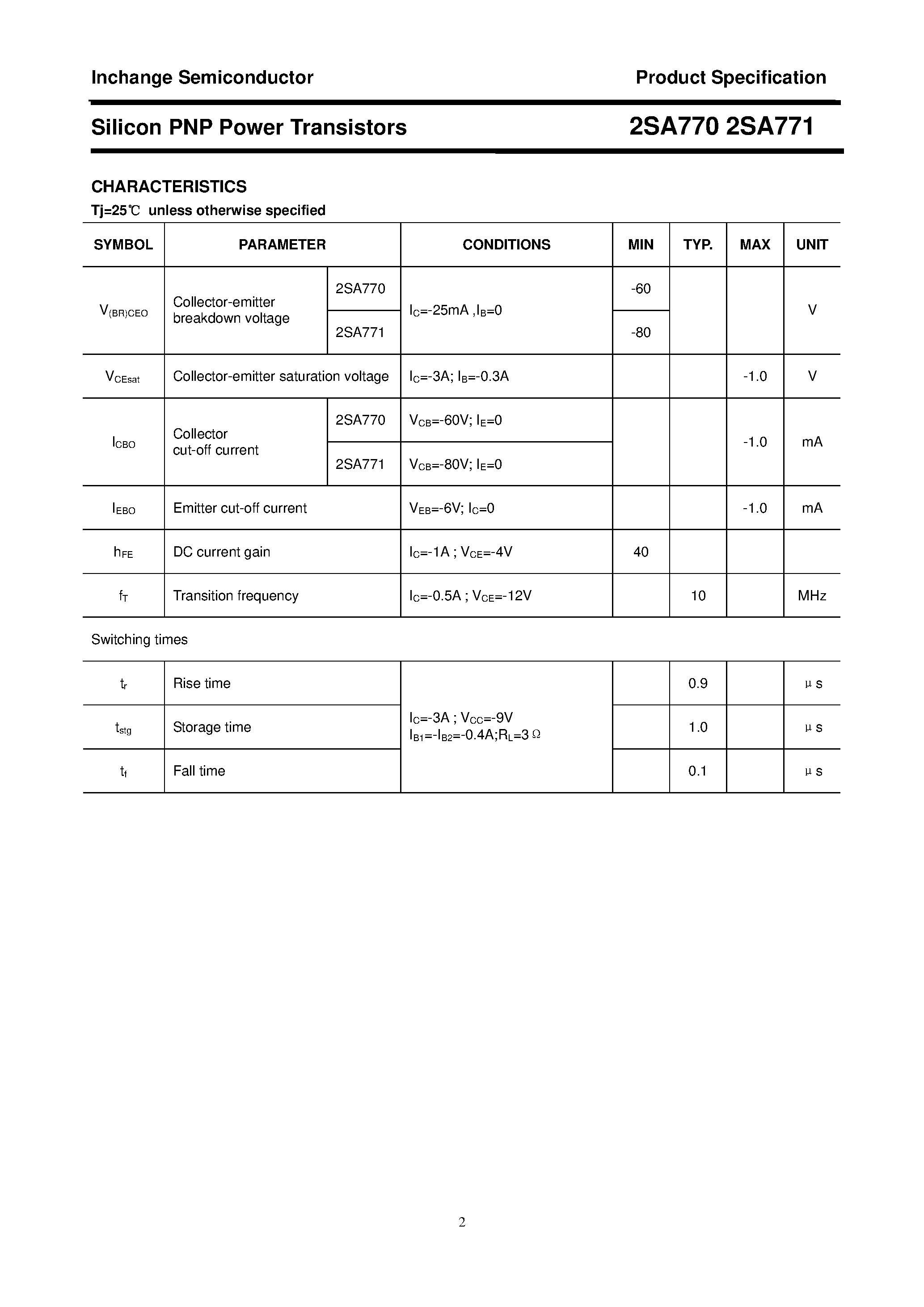 Datasheet 2SA771 - POWER TRANSISTOR page 2