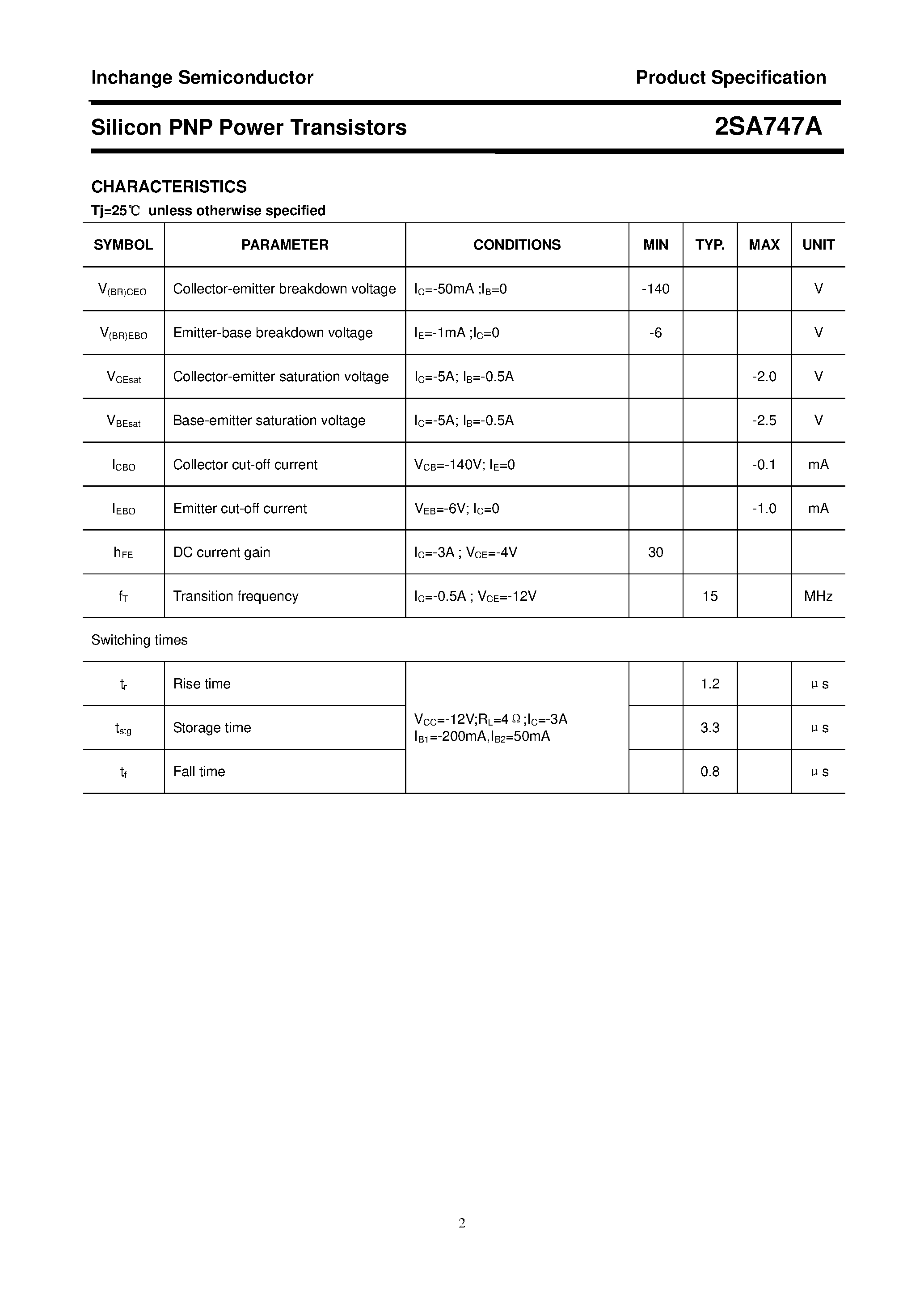 Datasheet 2SA747A - POWER TRANSISTOR page 2