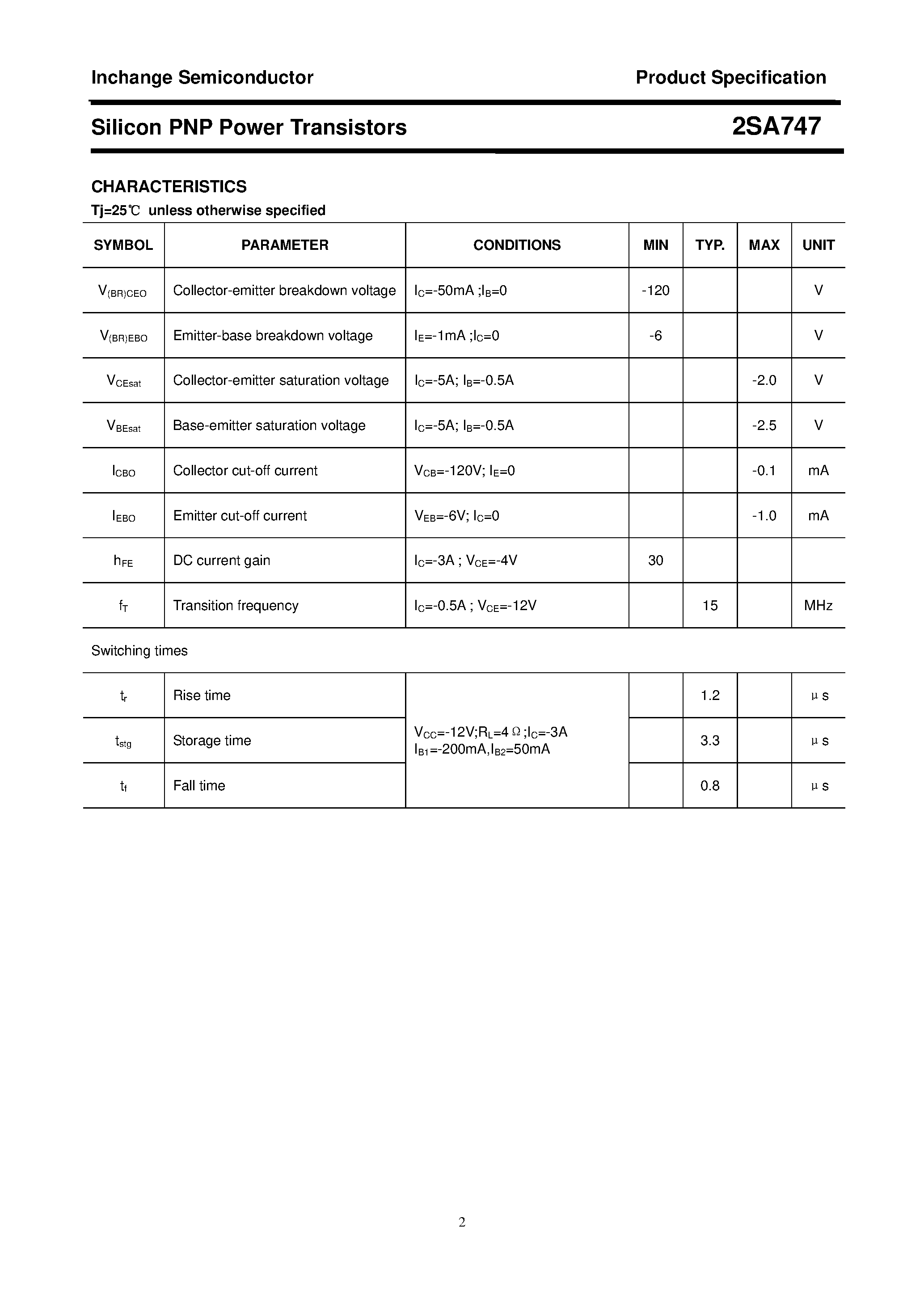 Datasheet 2SA747 page 2 Datasheet 2SA747 - POWER TRANSISTOR page 2