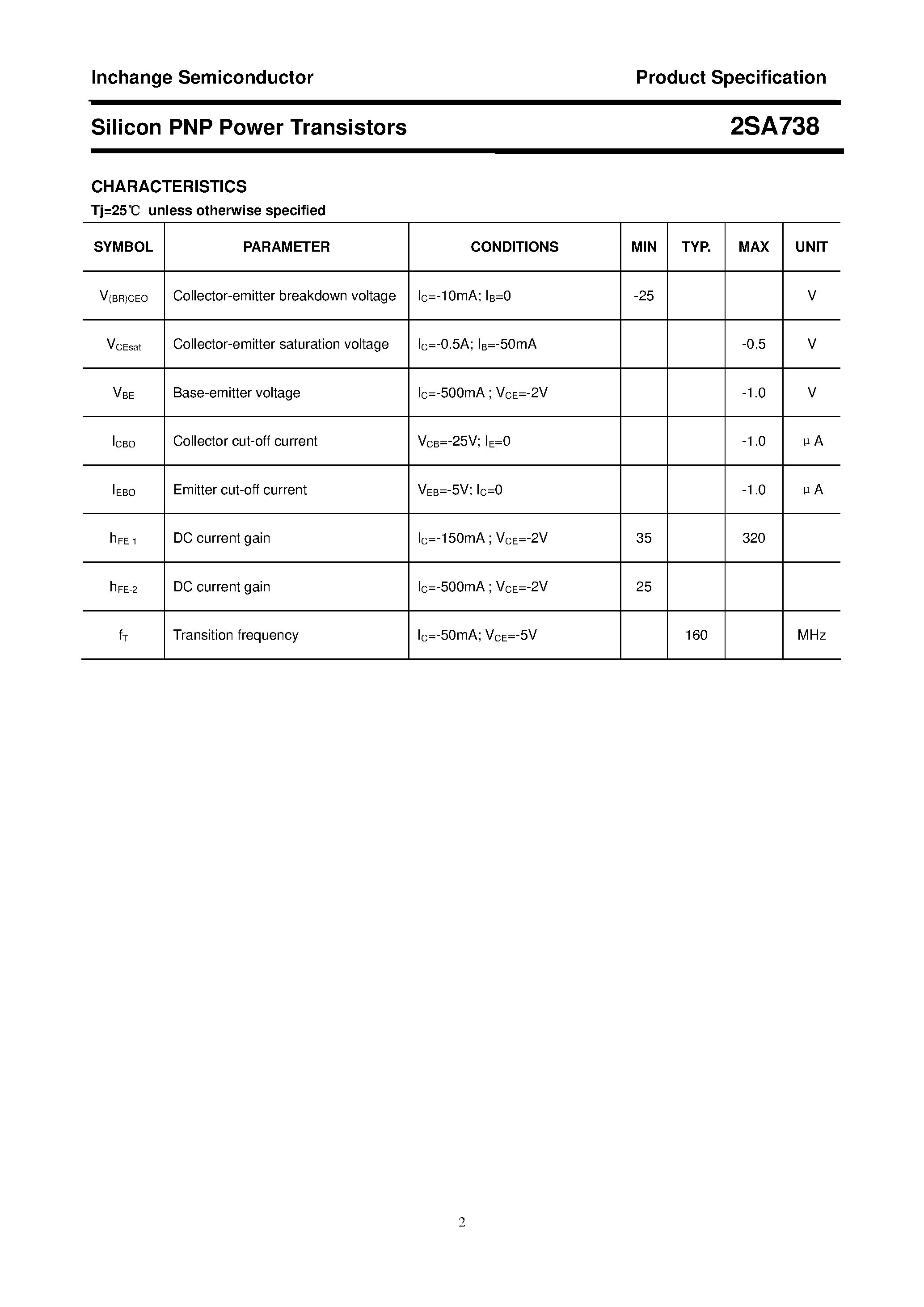Datasheet 2SA738 - POWER TRANSISTOR page 2