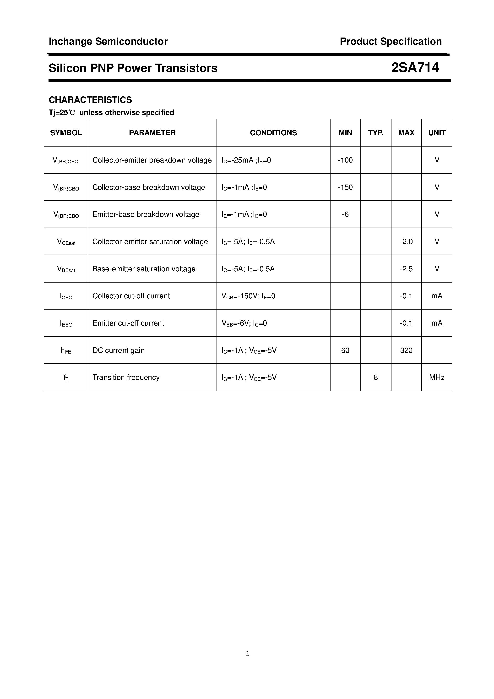 Datasheet 2SA714 - POWER TRANSISTOR page 2