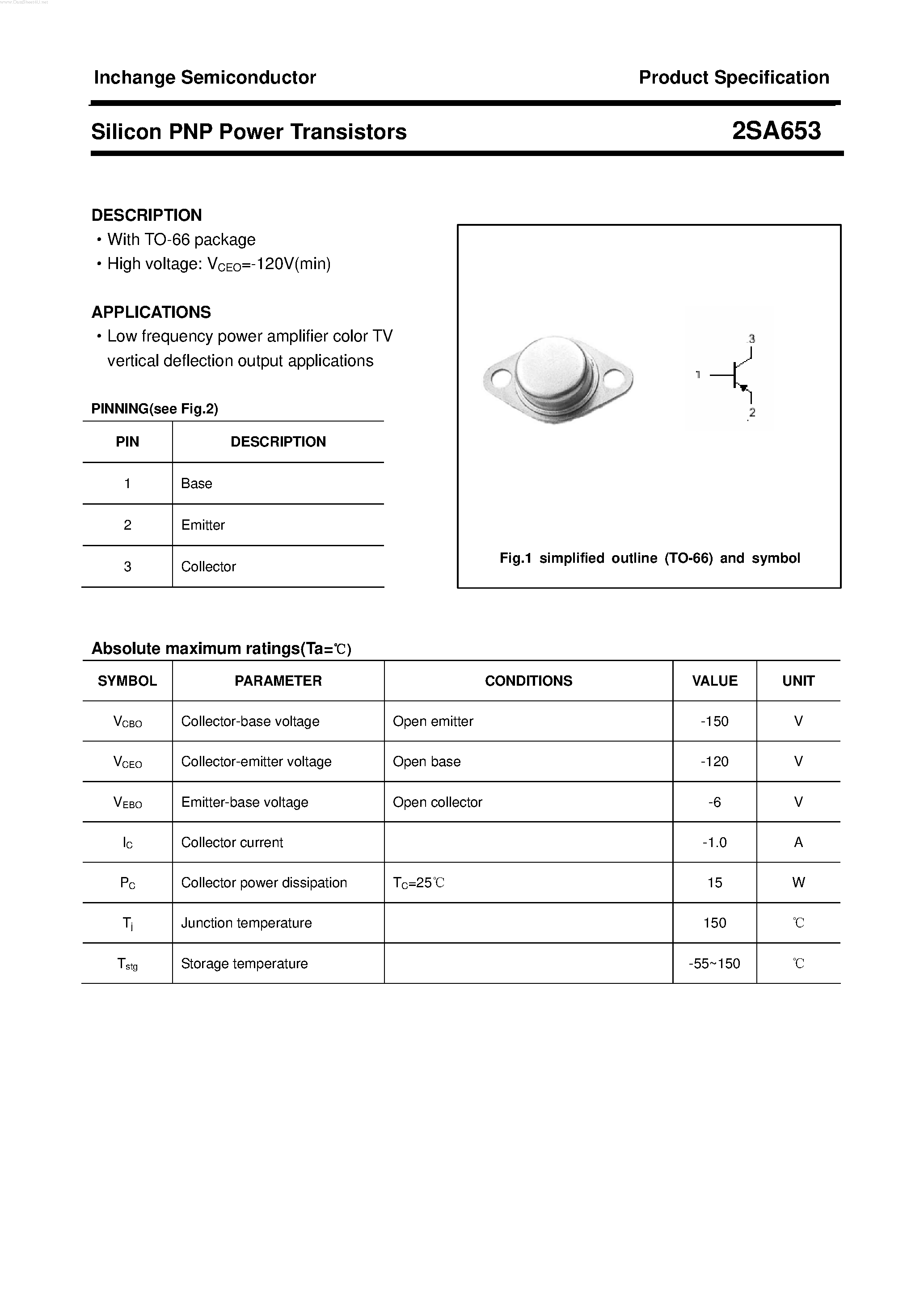 Datasheet 2SA653 - POWER TRANSISTOR page 1