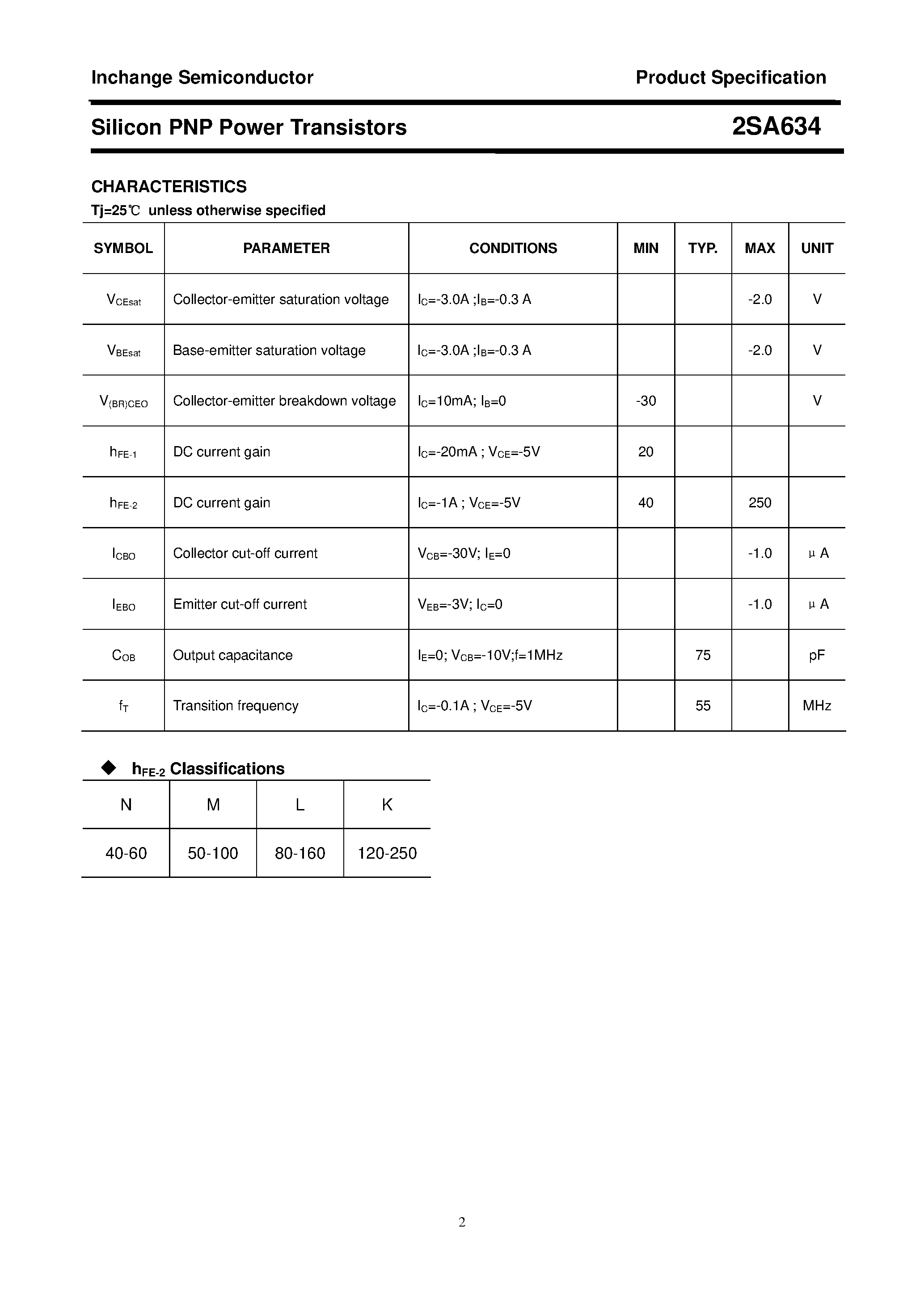 Datasheet 2SA634 page 2 Datasheet 2SA634 - POWER TRANSISTOR page 2