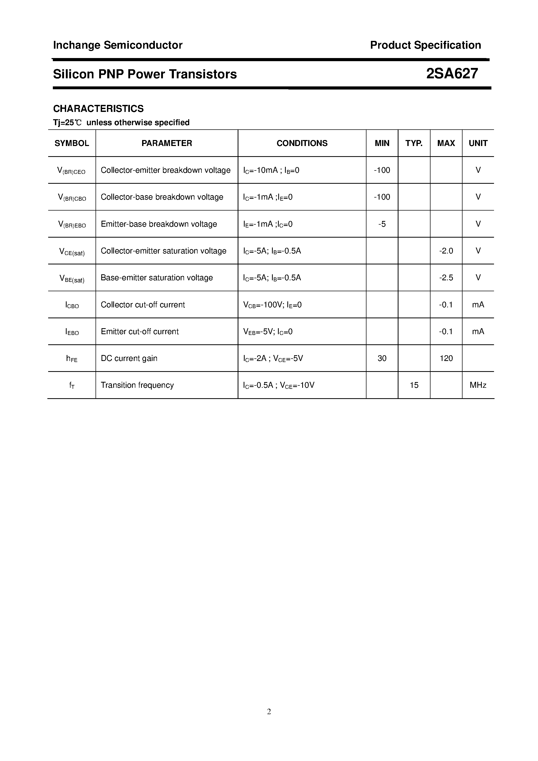 Datasheet 2SA627 page 2 Datasheet 2SA627 - POWER TRANSISTOR page 2