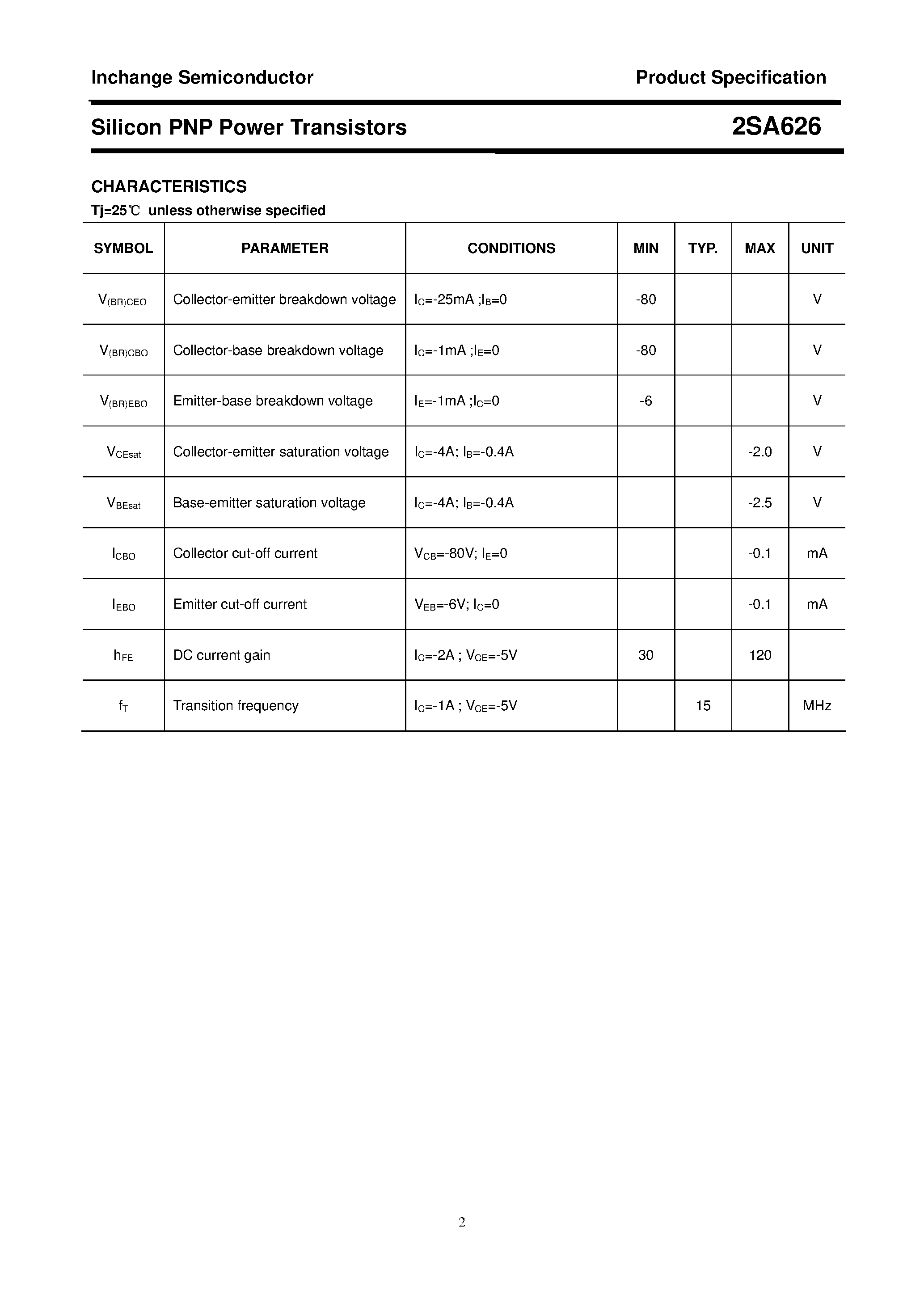Datasheet 2SA626 page 2 Datasheet 2SA626 - POWER TRANSISTOR page 2
