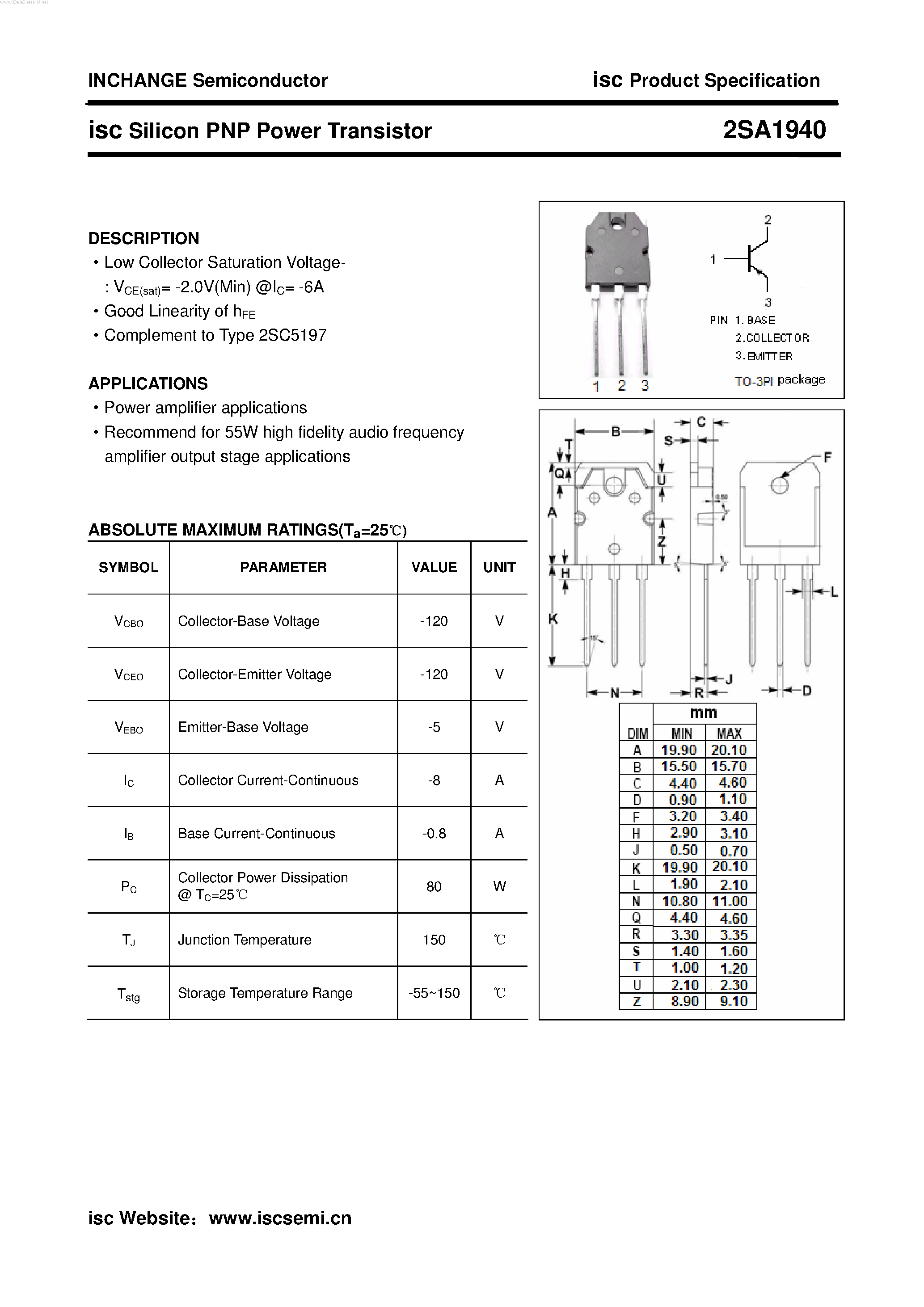Datasheet 2SA1940 - POWER TRANSISTOR page 1