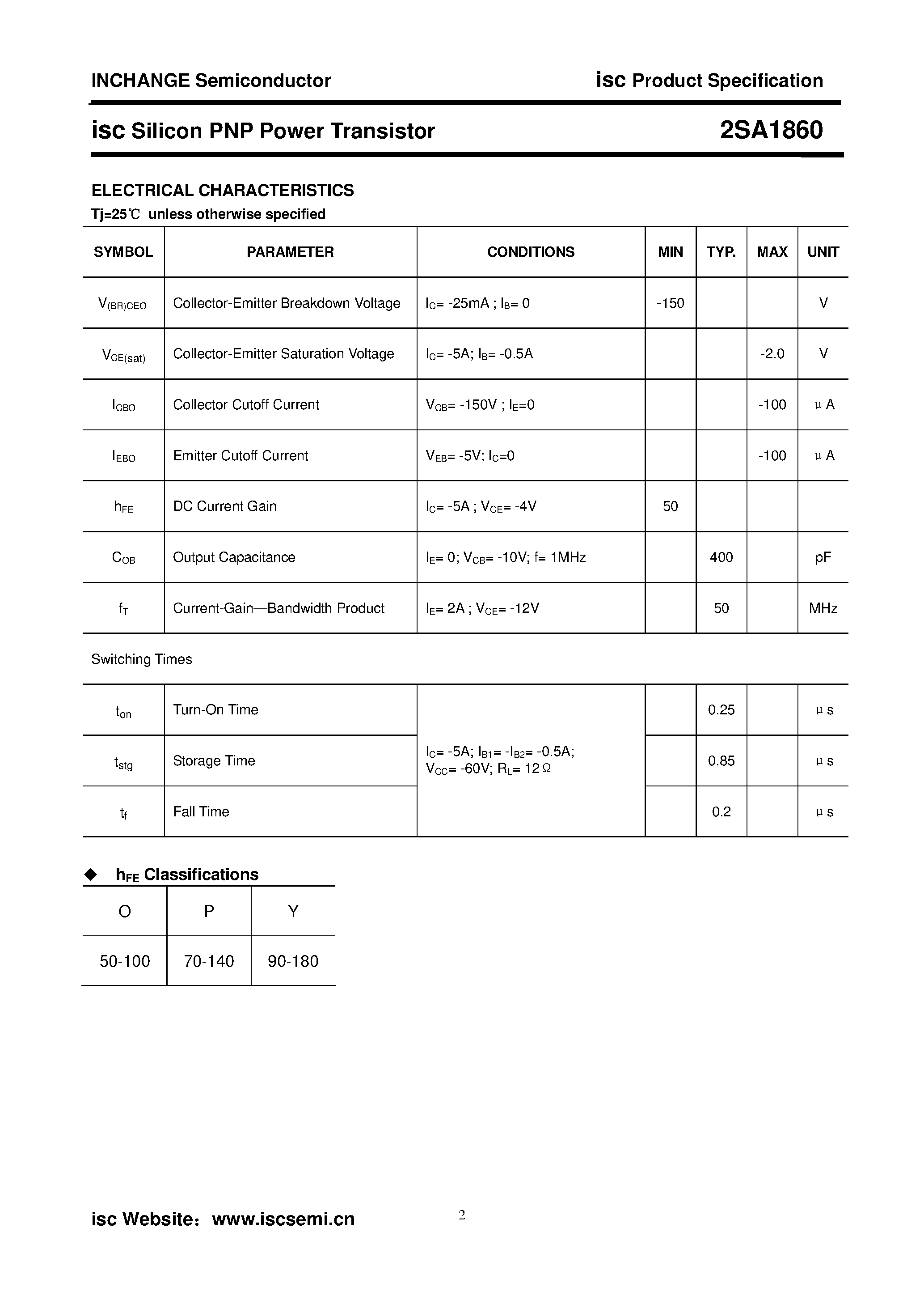 Datasheet 2SA1860 - POWER TRANSISTOR page 2
