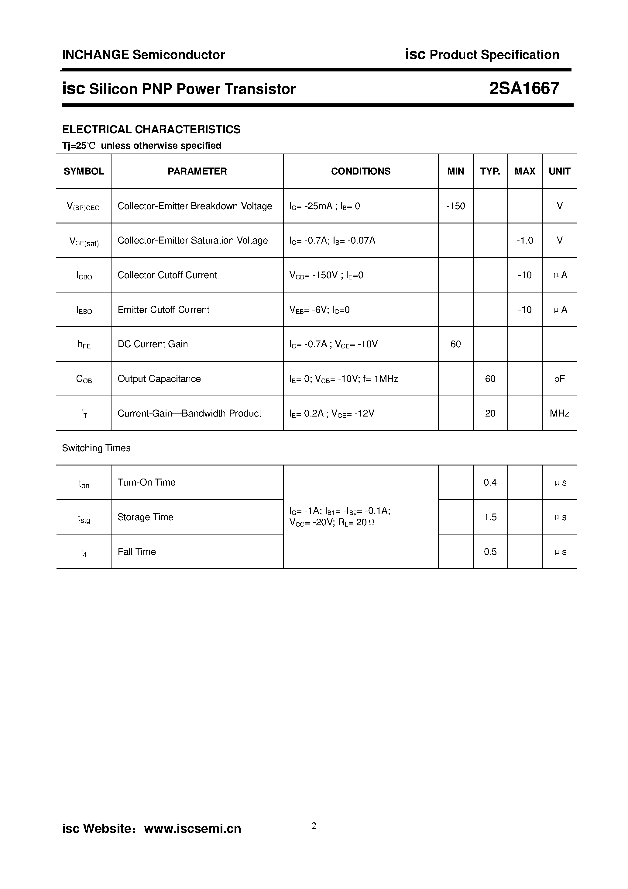 Datasheet 2SA1667 - POWER TRANSISTOR page 2