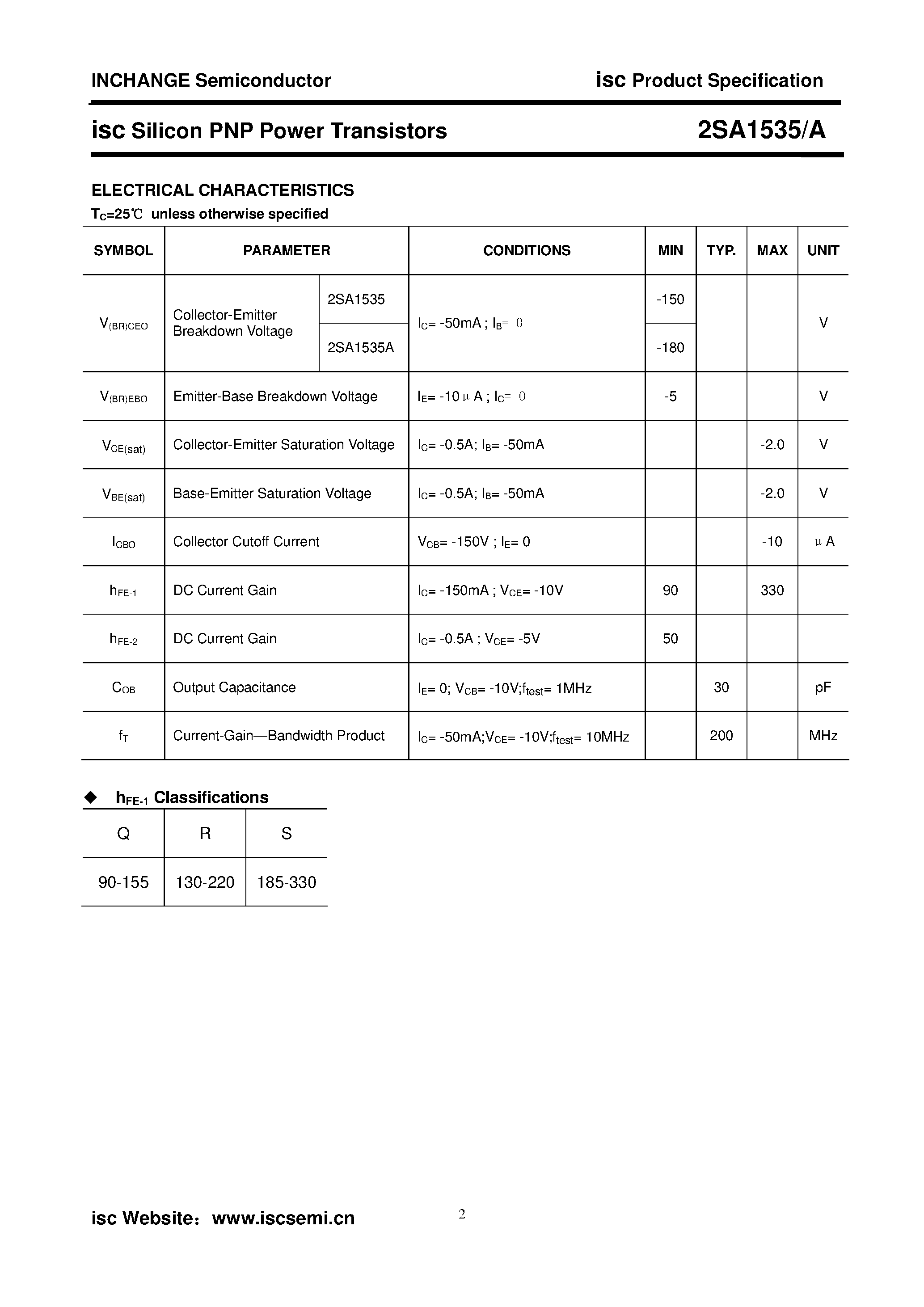 Datasheet 2SA1535A - POWER TRANSISTOR page 2