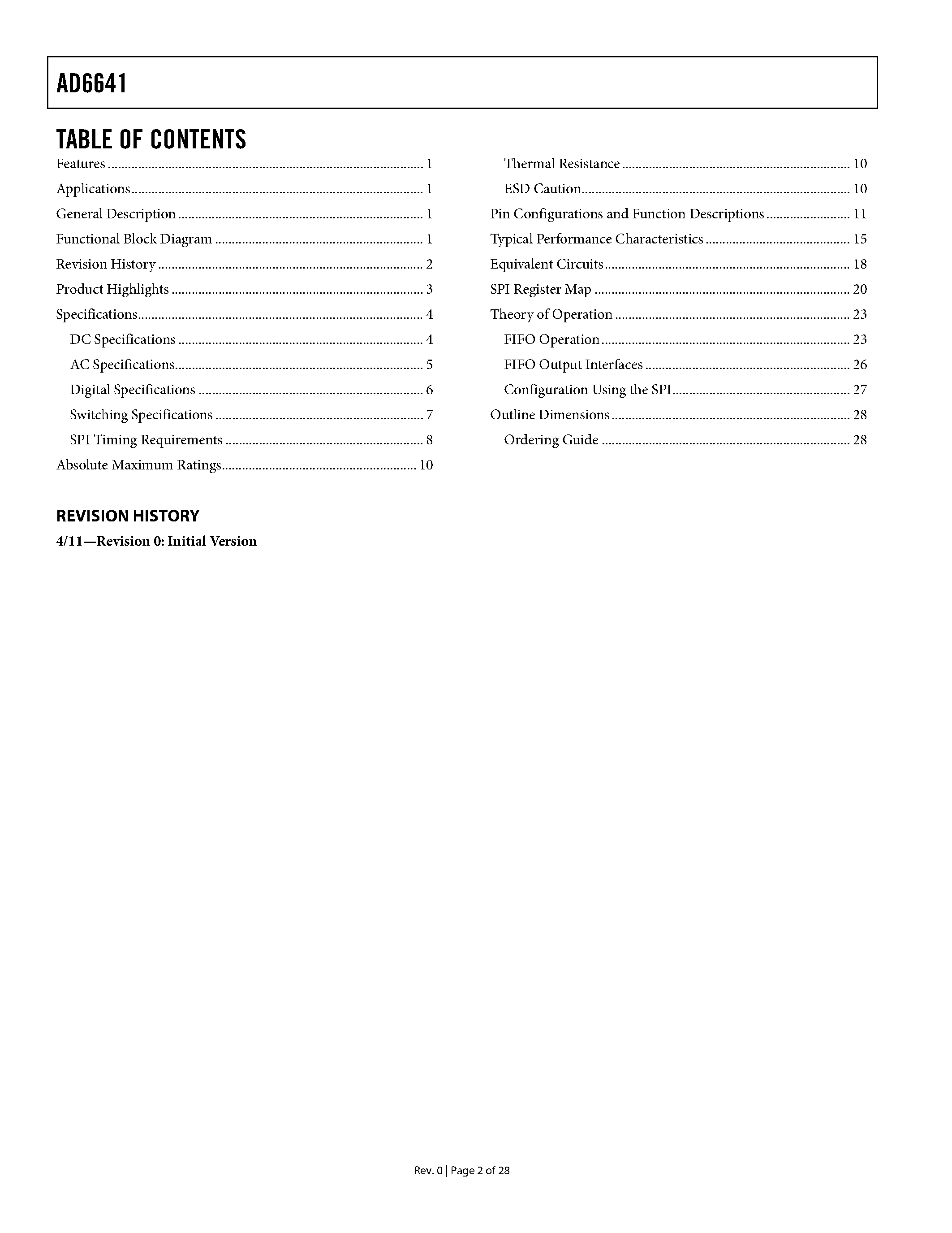 Datasheet AD6641 - 250 MHz Bandwidth DPD Observation Receiver page 2