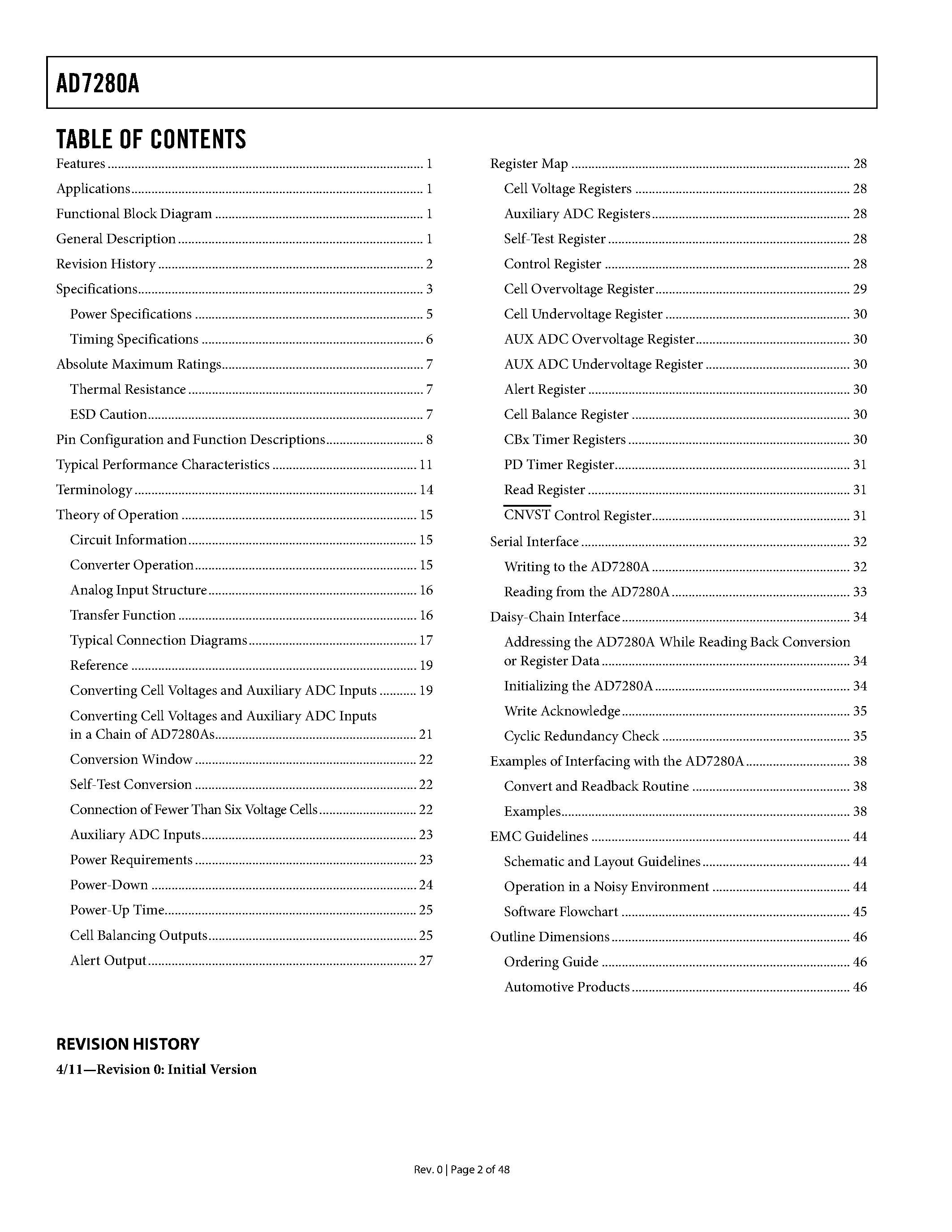 Datasheet AD7280A page 2 Datasheet AD7280A - Lithium Ion Battery Monitoring System Cell balancing interface page 2
