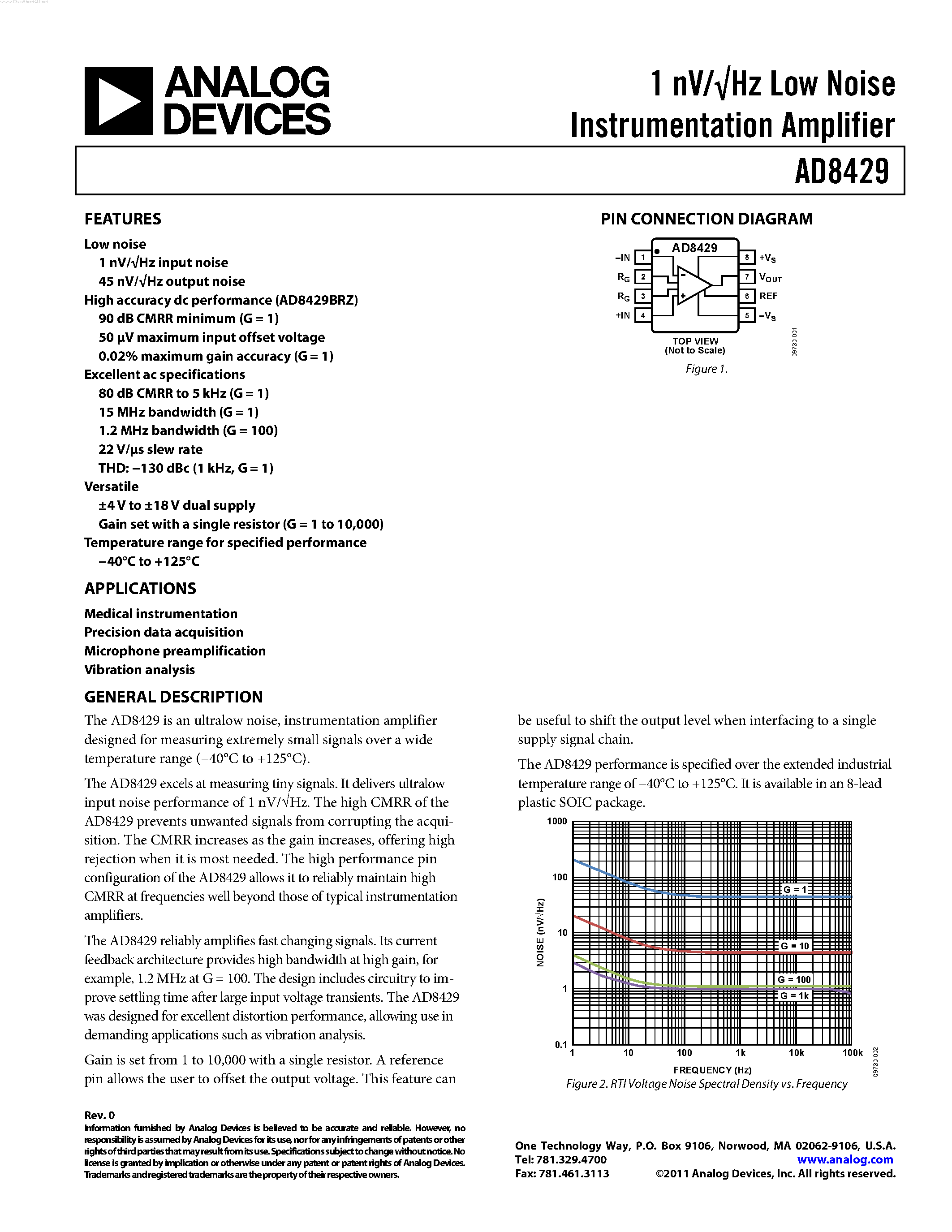 Datasheet AD8429 - Low Noise Instrumentation Amplifier page 1