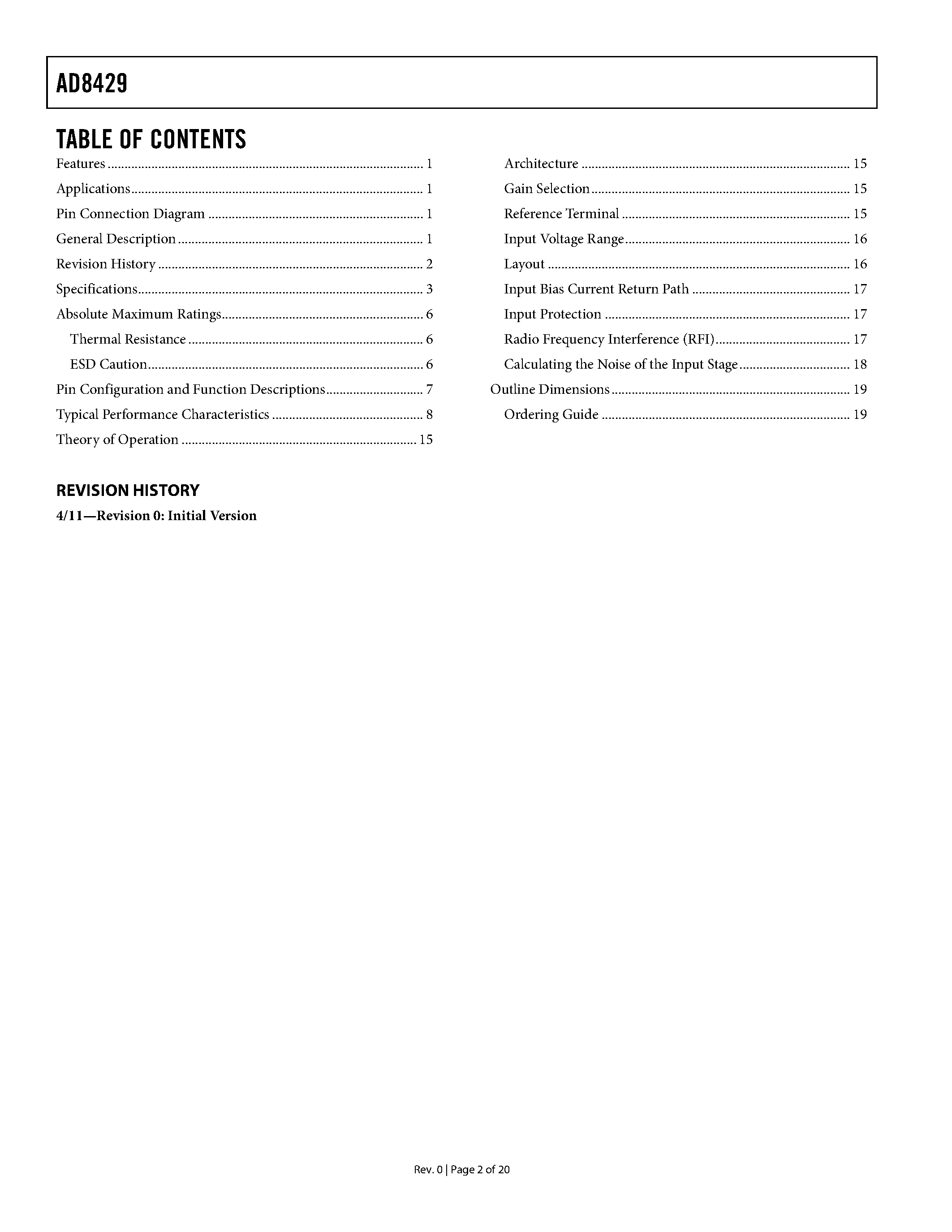 Datasheet AD8429 - Low Noise Instrumentation Amplifier page 2