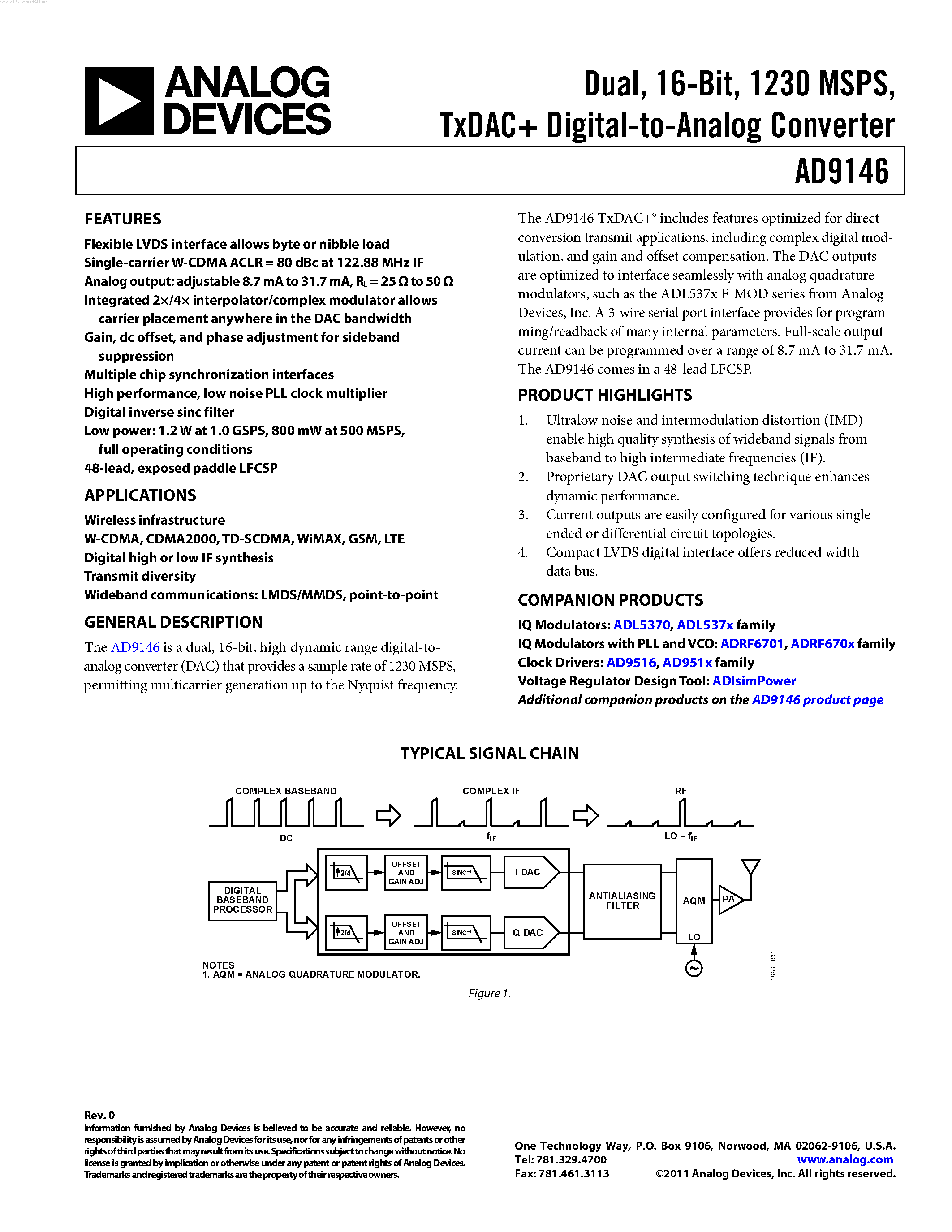 Datasheet AD9146 - TxDAC Digital-to-Analog Converter page 1