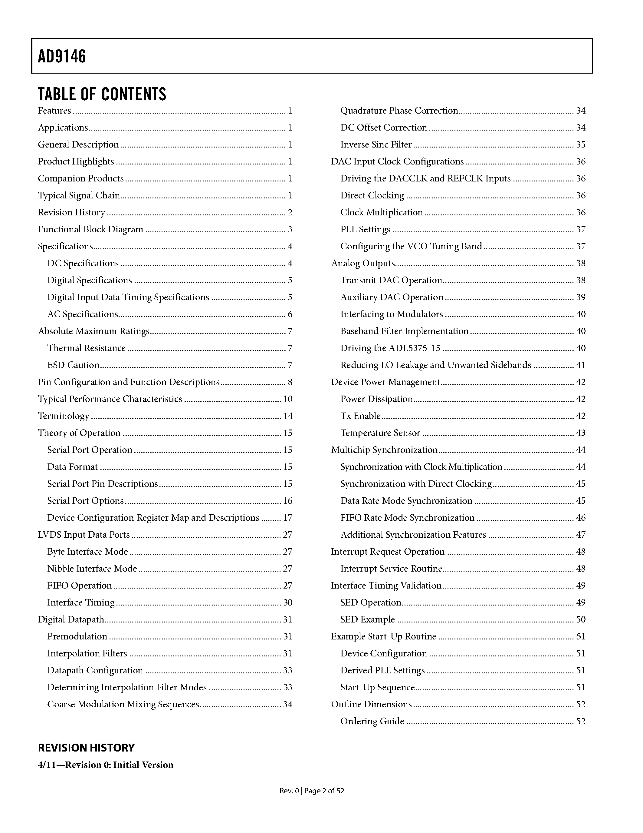 Datasheet AD9146 - TxDAC Digital-to-Analog Converter page 2