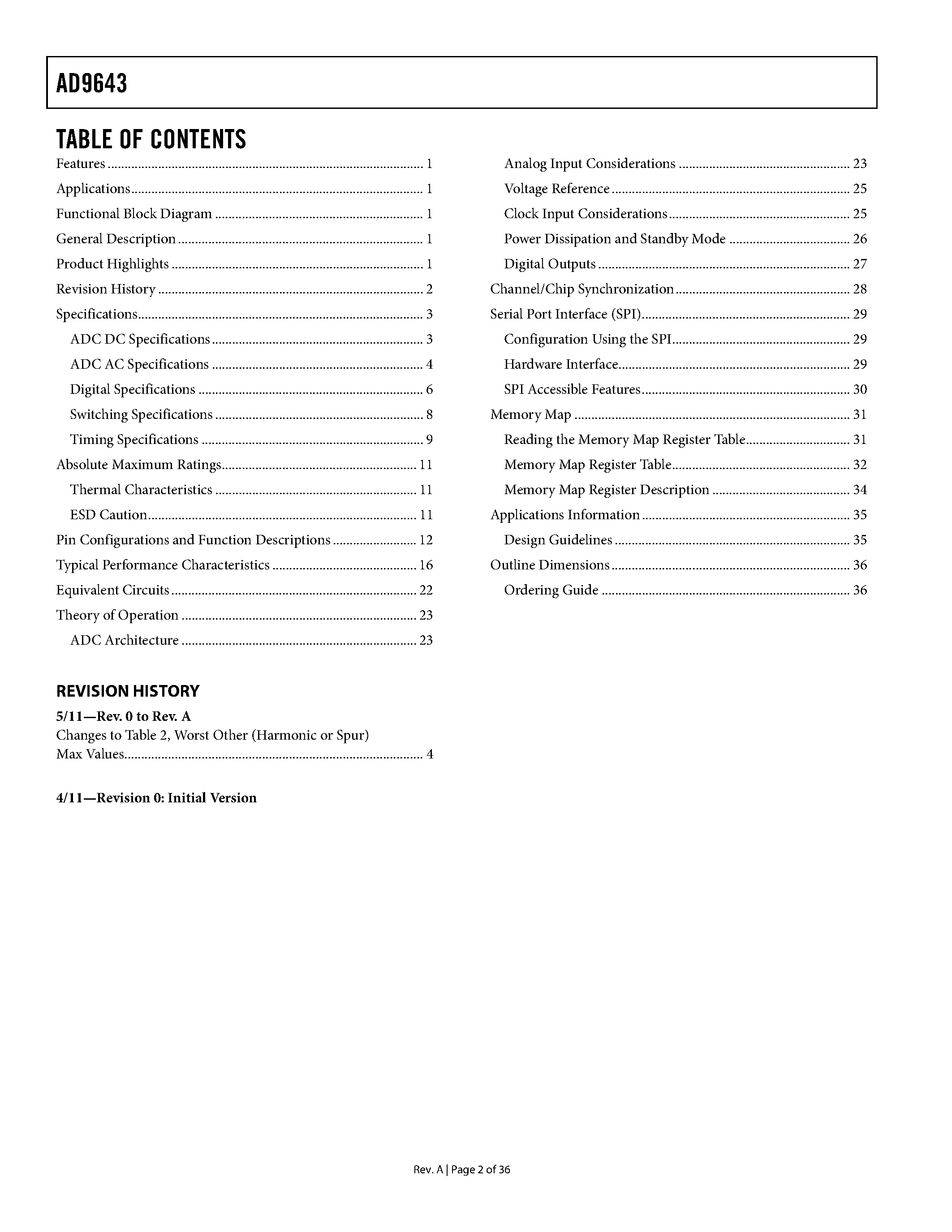 Datasheet AD9643 page 2 Datasheet AD9643 - 1.8 V Dual Analog-to-Digital Converter page 2