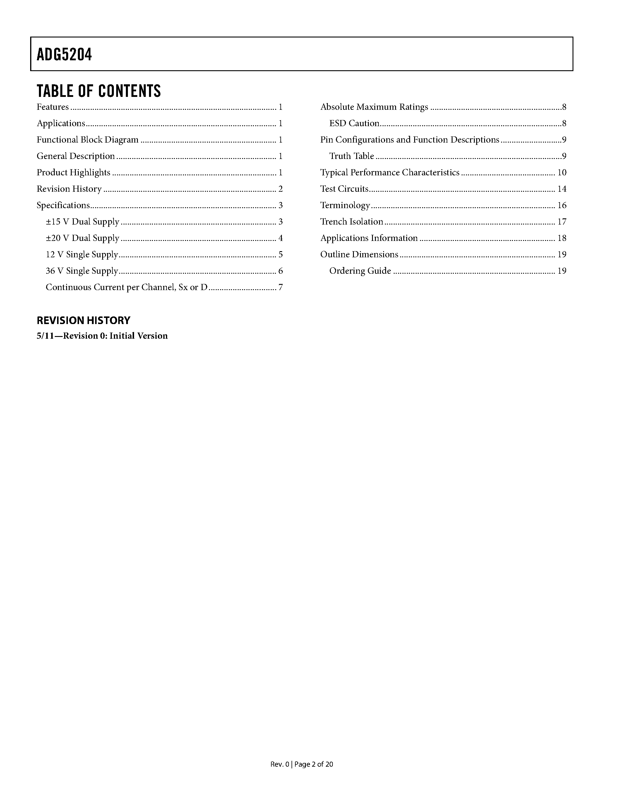 Datasheet ADG5204 - 4-Channel Multiplexer page 2