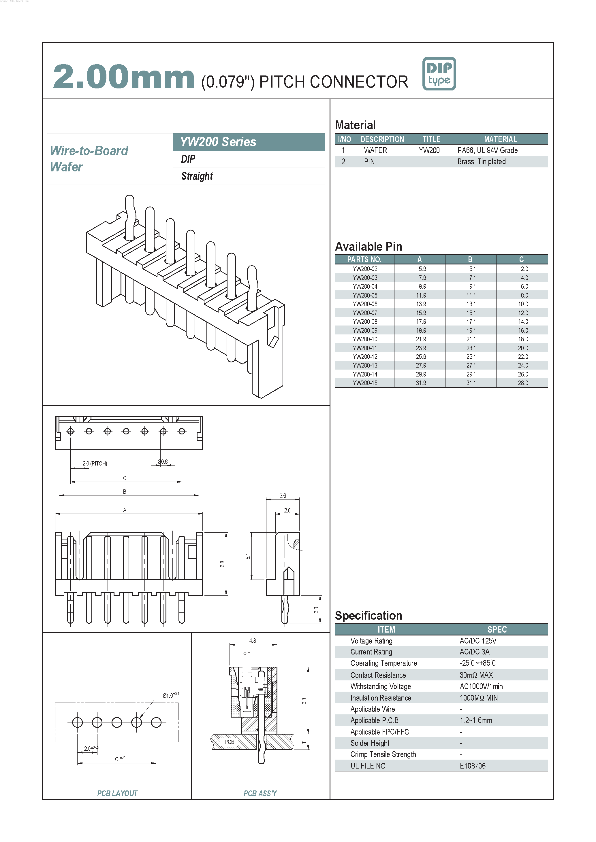 Datasheet YW200 - 2.00mm PITCH CONNECTOR page 1