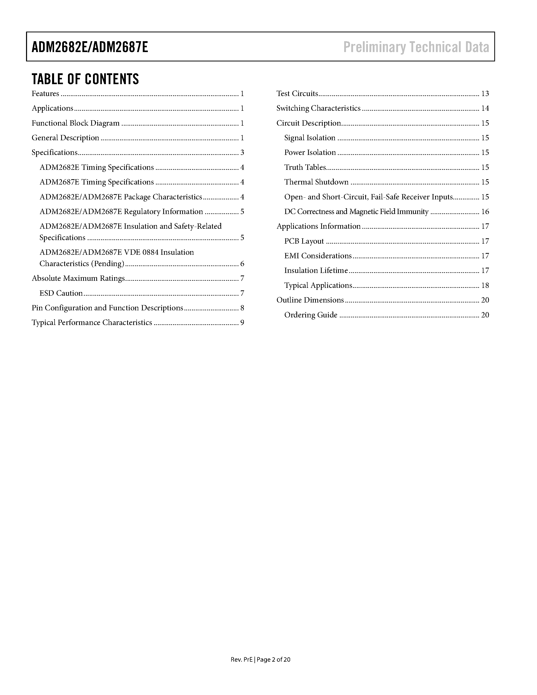 Даташит на микросхему ADM2682E страница 2 Даташит ADM2682E - (ADM2682E / ADM2687E) 5 kV rms Signal & Power Isolated RS-485 Transceiver страница 2