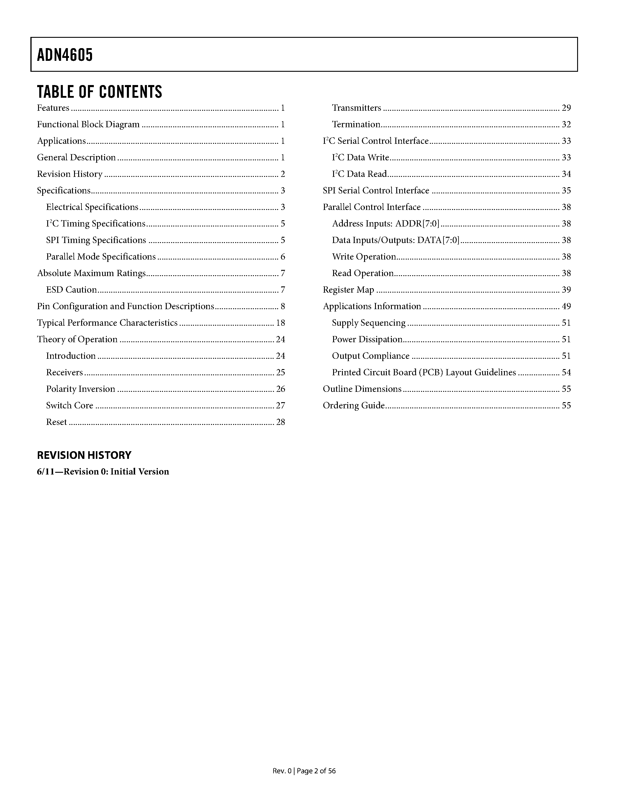 Datasheet ADN4605 - 4.25 Gbps 40 X 40 Digital Crosspoint Switch page 2