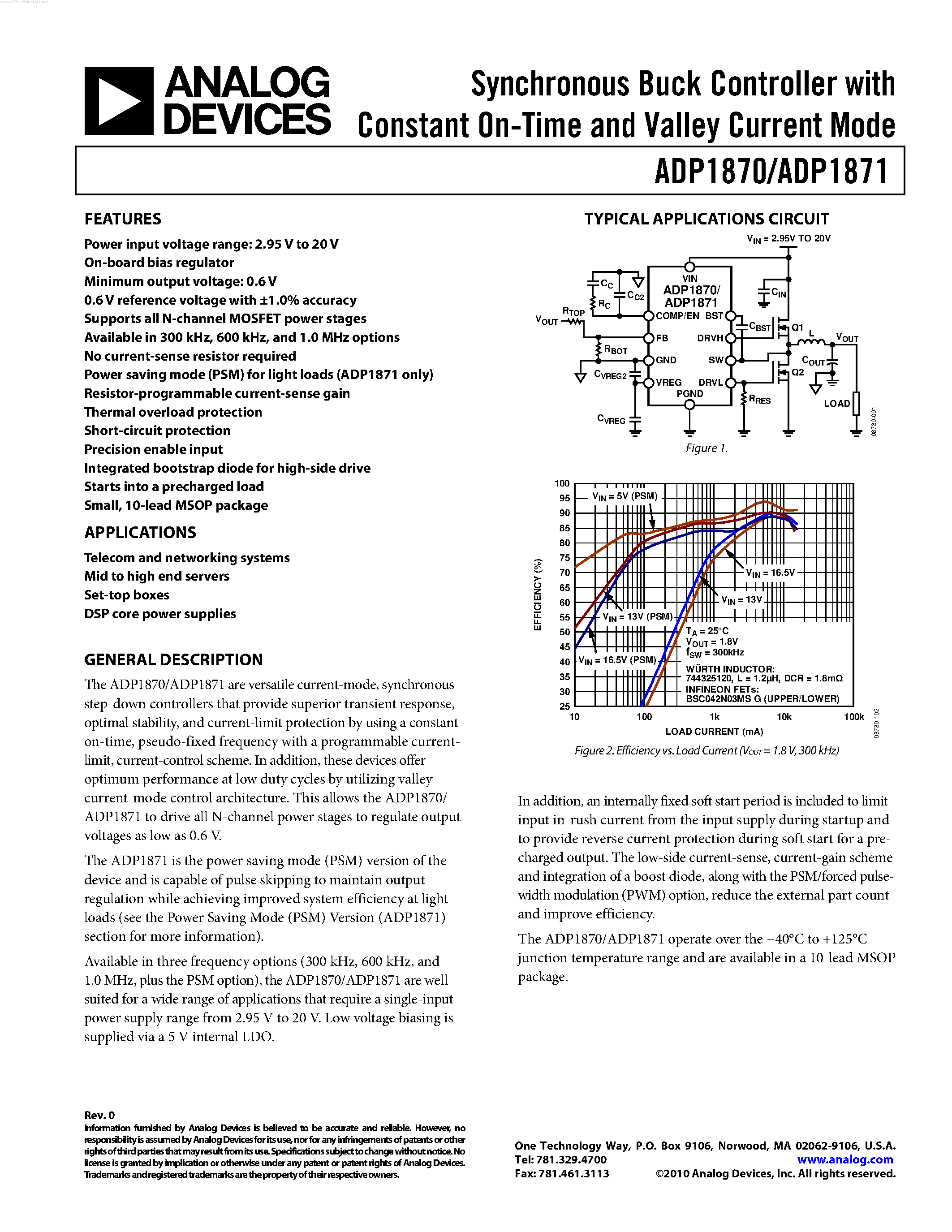 Даташит на микросхему ADP1870 страница 1 Даташит ADP1870 - (ADP1870 / ADP1871) Synchronous Buck Controller страница 1