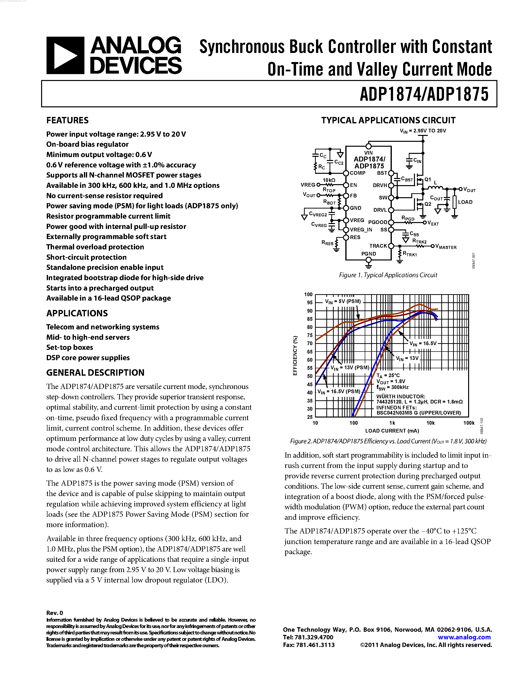 Даташит на микросхему ADP1874 страница 1 Даташит ADP1874 - (ADP1874 / ADP1875) Synchronous Buck Controller страница 1