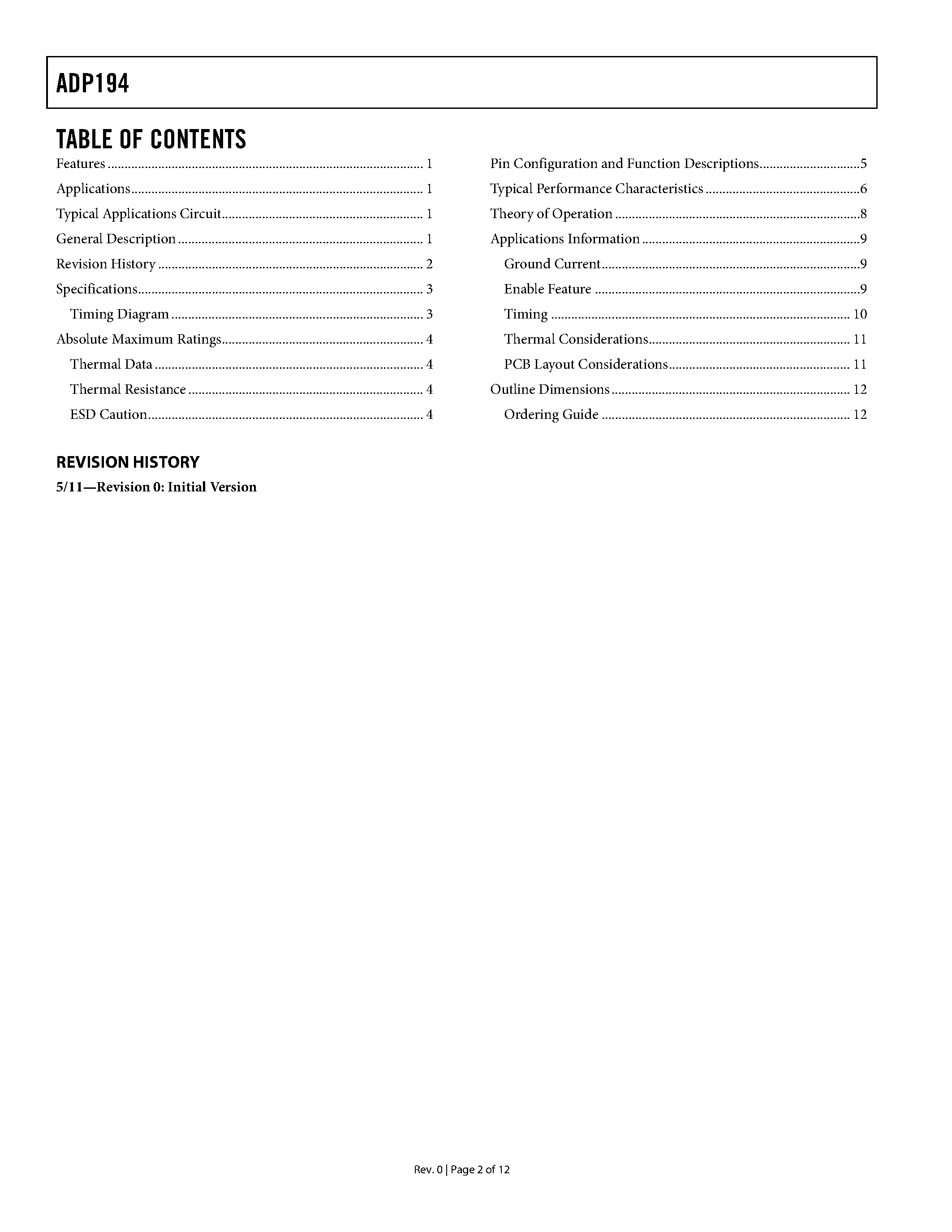 Datasheet ADP194 - High-Side Power Switch page 2