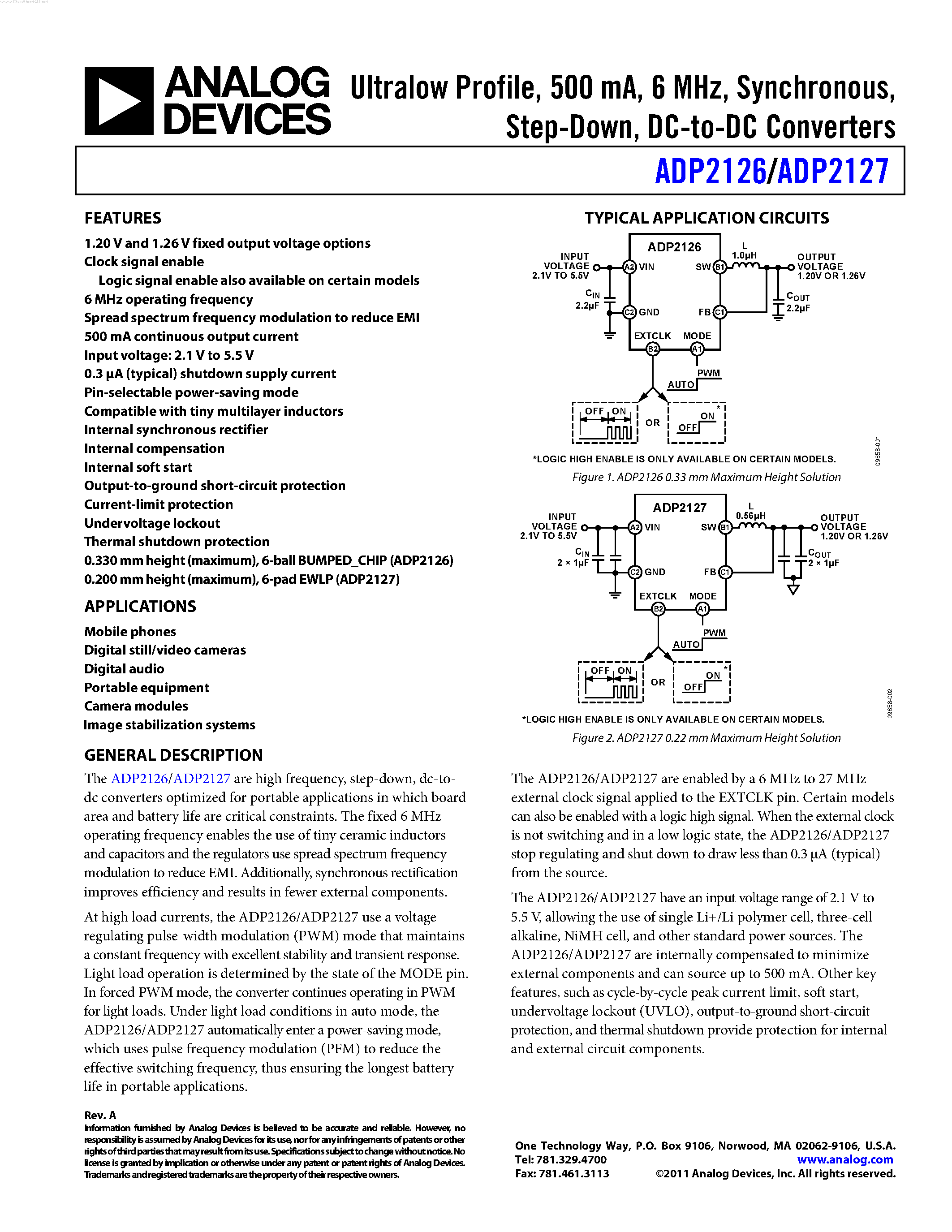 Datasheet ADP2126 - (ADP2126 / ADP2127) DC-to-DC Converters page 1