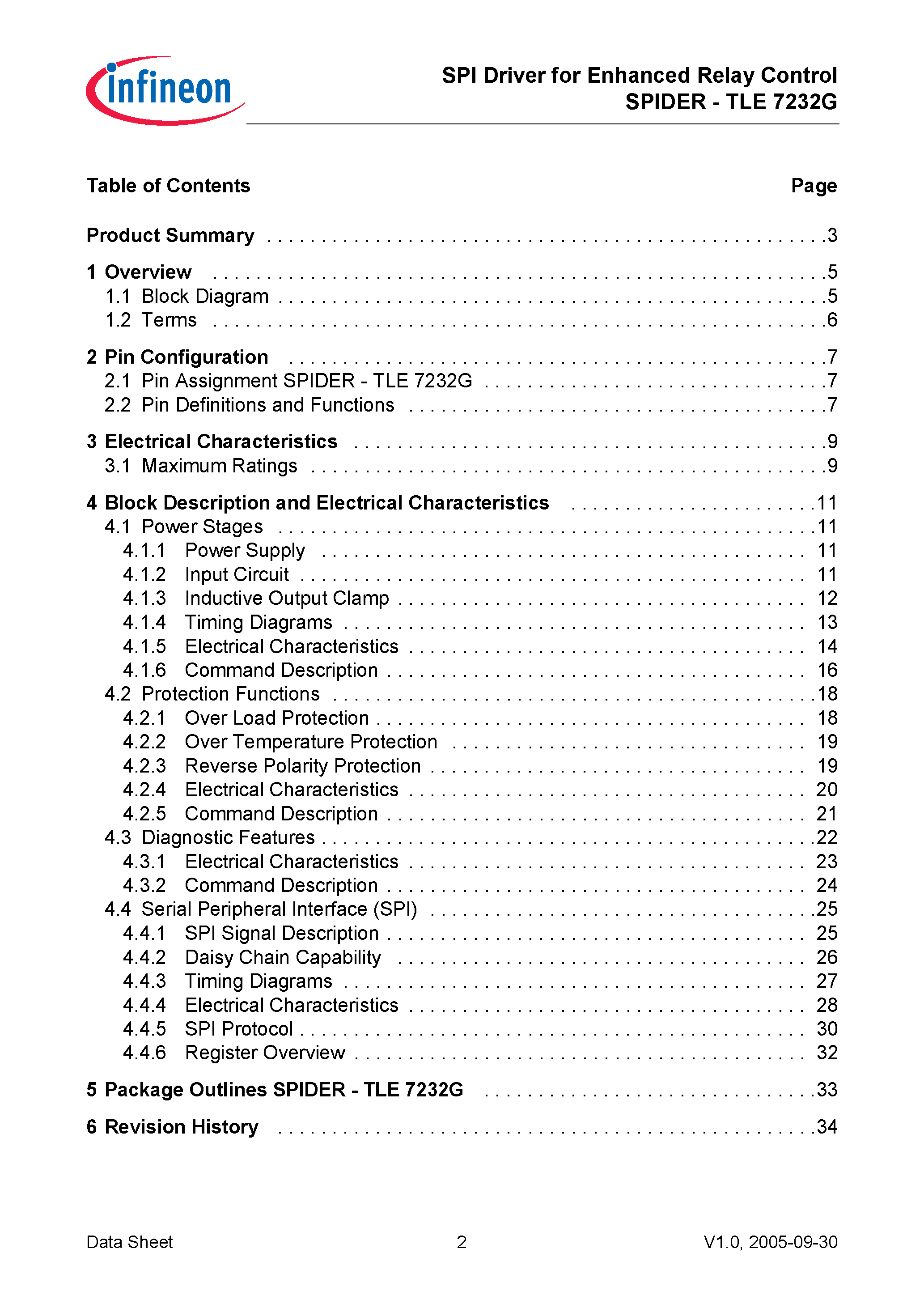 Datasheet TLE7232G - SPI Driver page 2