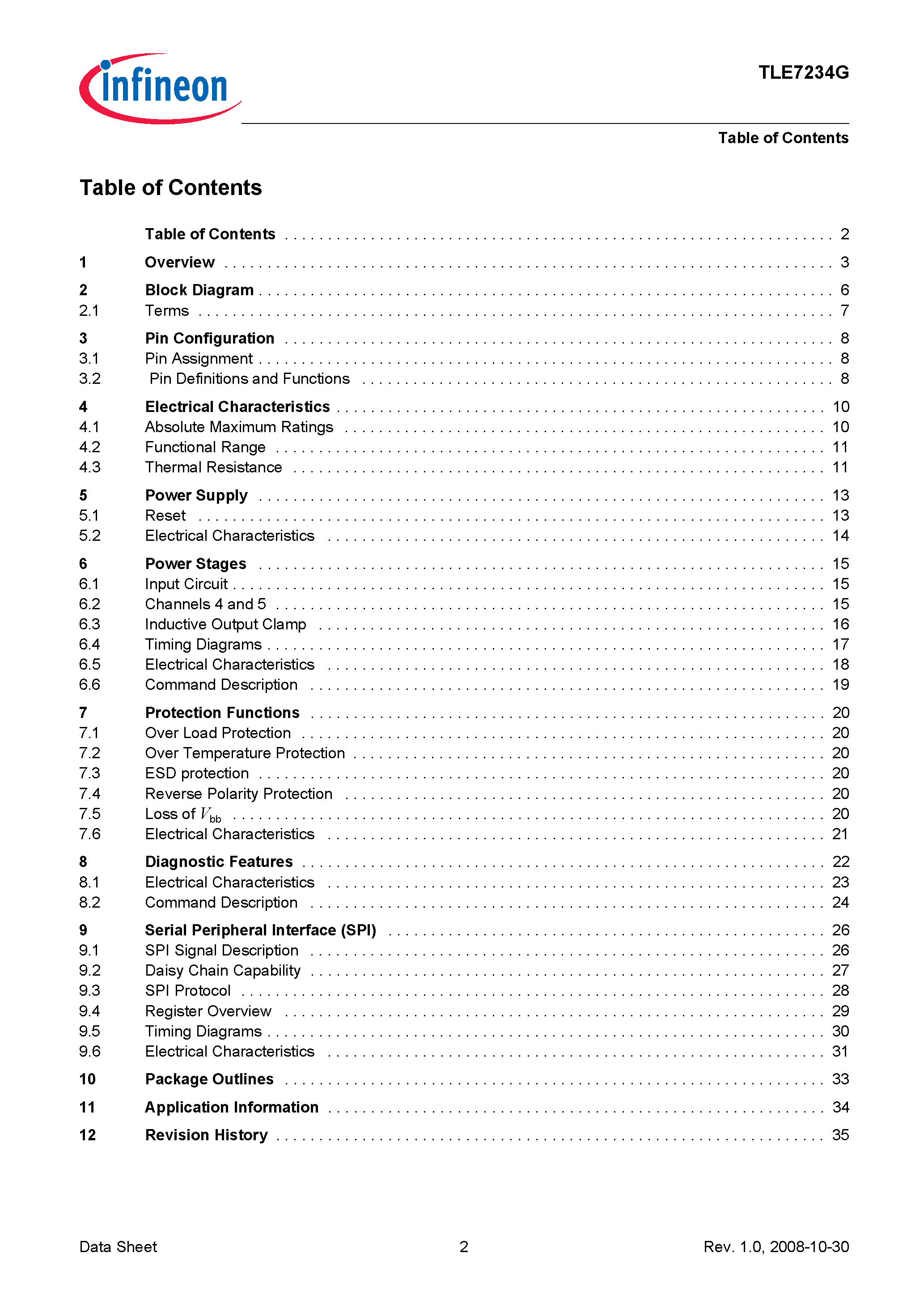 Даташит TLE7234G - 8 Channel High-Side and Low-Side Relay Switch страница 2