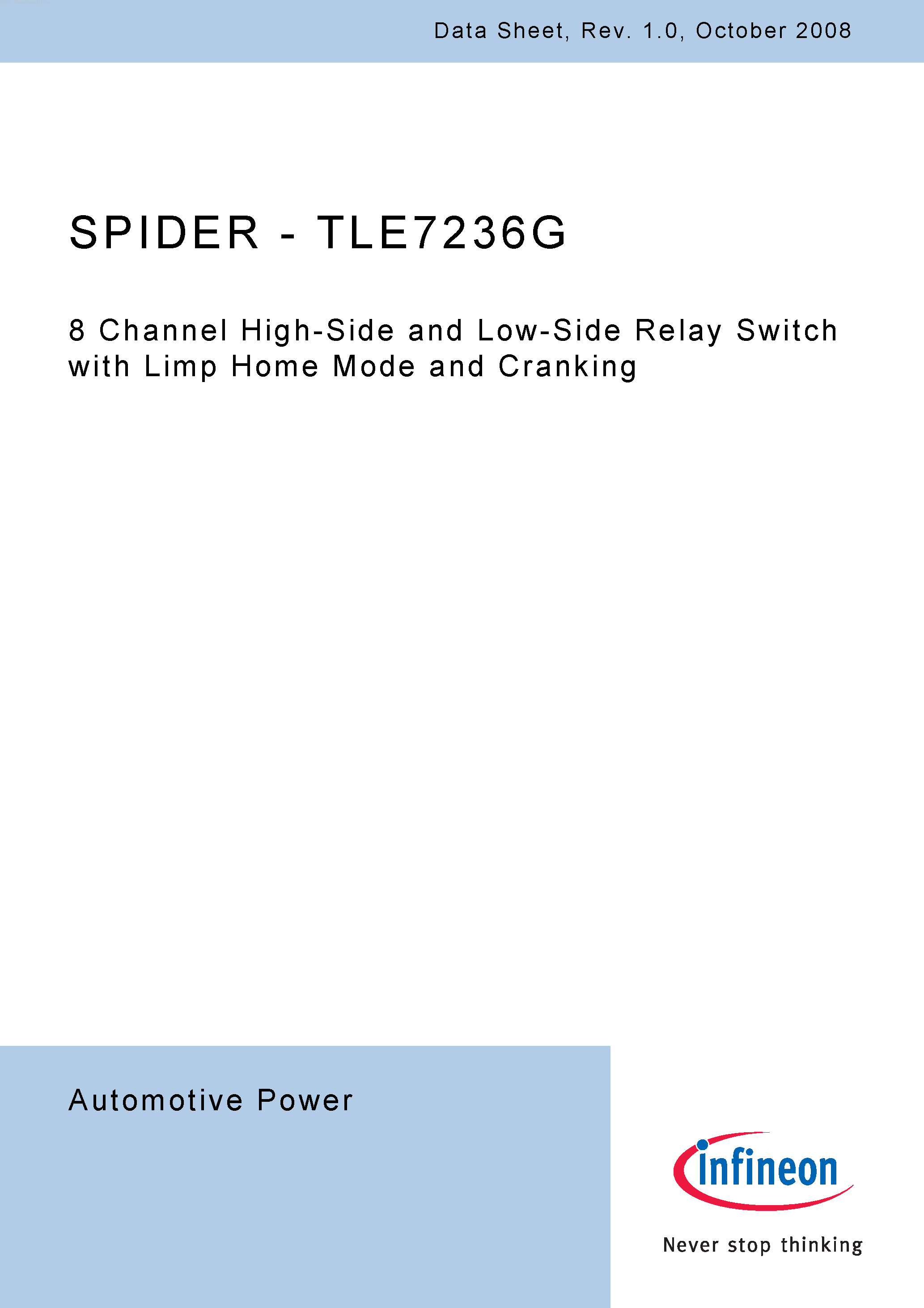Даташит TLE7236G - 8 Channel High-Side and Low-Side Relay Switch страница 1