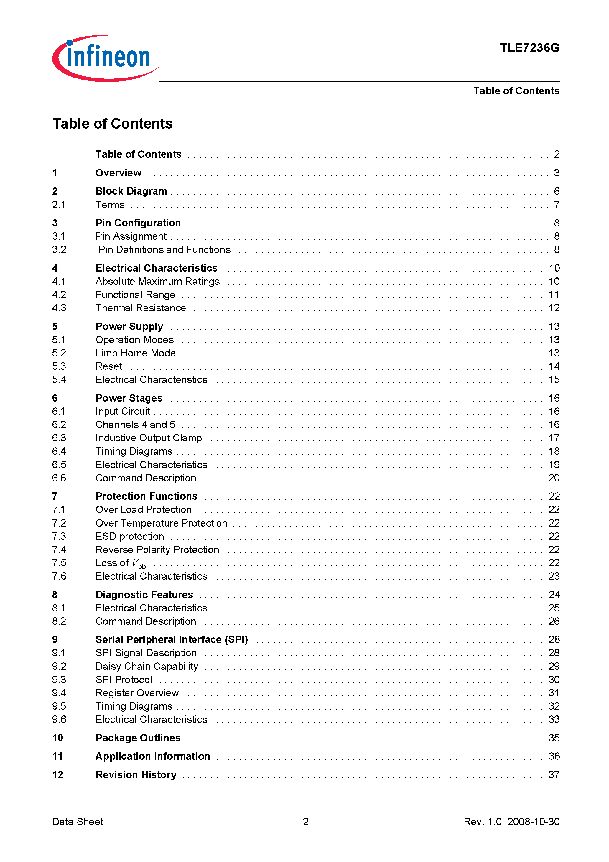 Даташит TLE7236G - 8 Channel High-Side and Low-Side Relay Switch страница 2