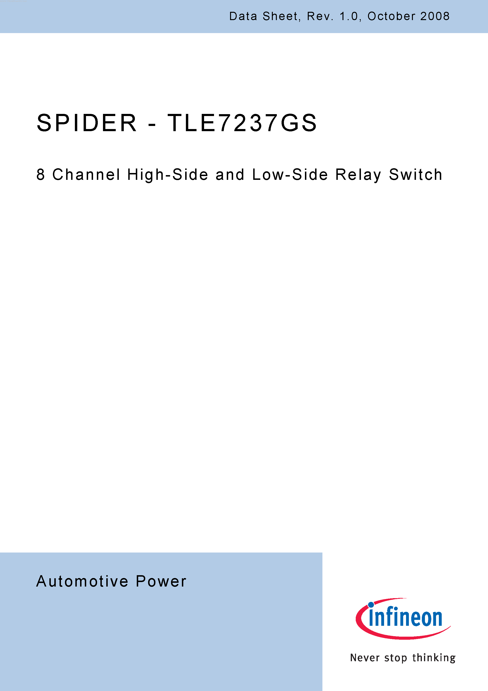 Даташит TLE7237GS - 8 Channel High-Side and Low-Side Relay Switch страница 1