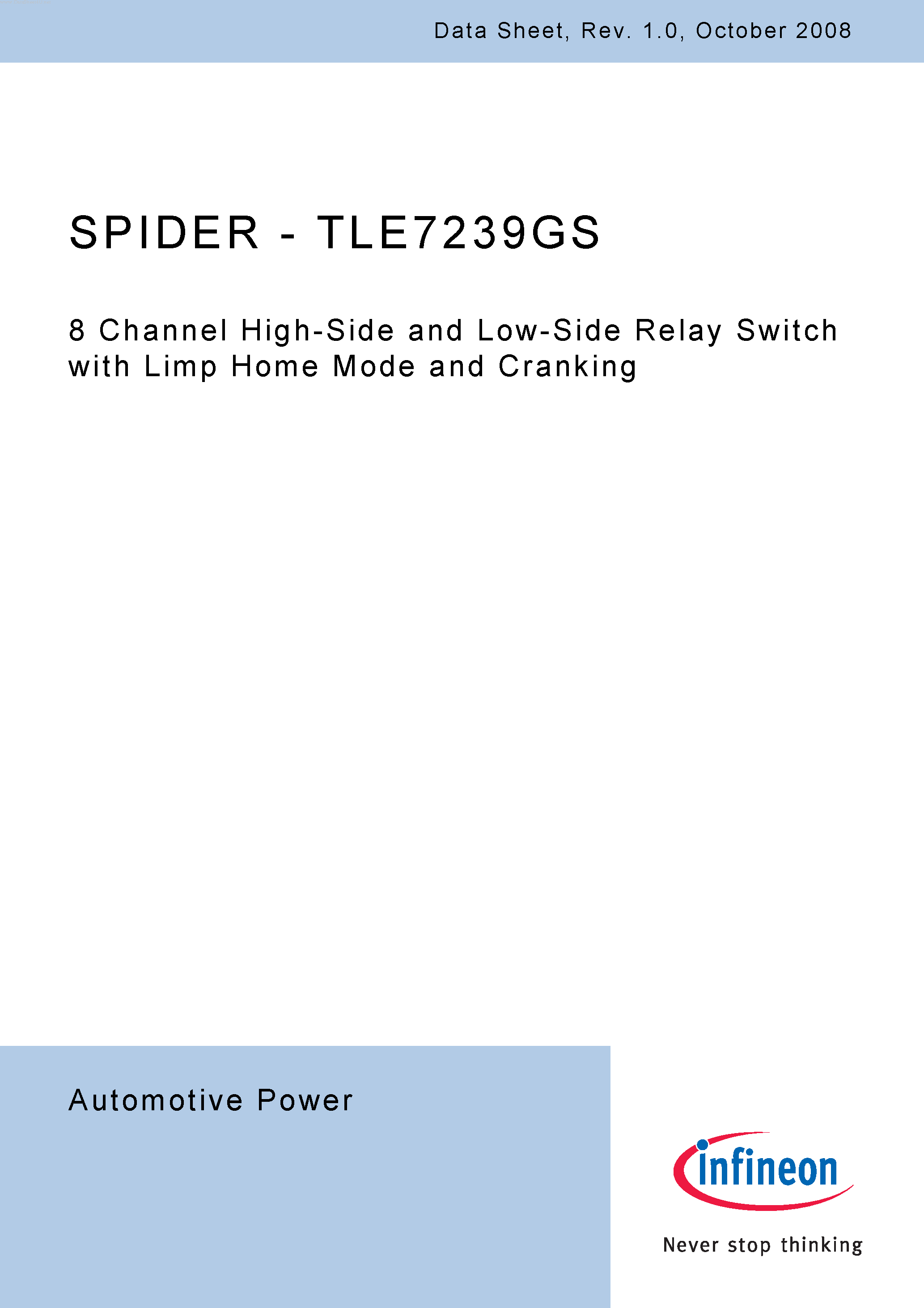 Даташит TLE7239GS - 8 Channel High-Side and Low-Side Relay Switch страница 1