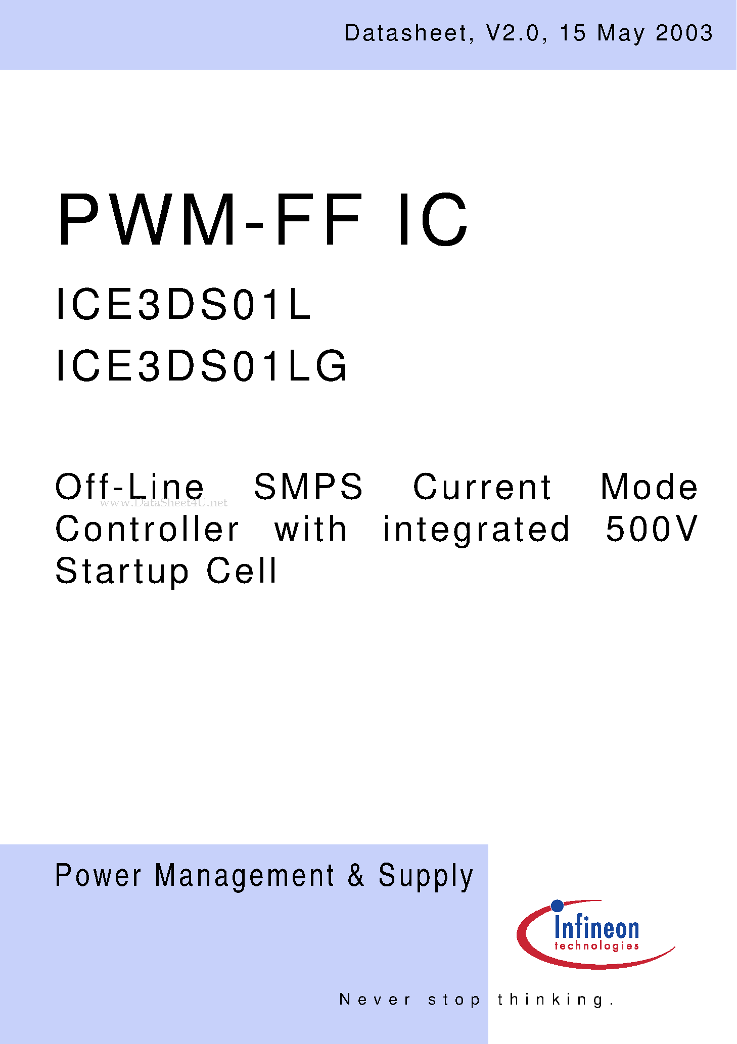 Datasheet ICE3DS01L - Off-Line SMPS Current Mode Controller page 1