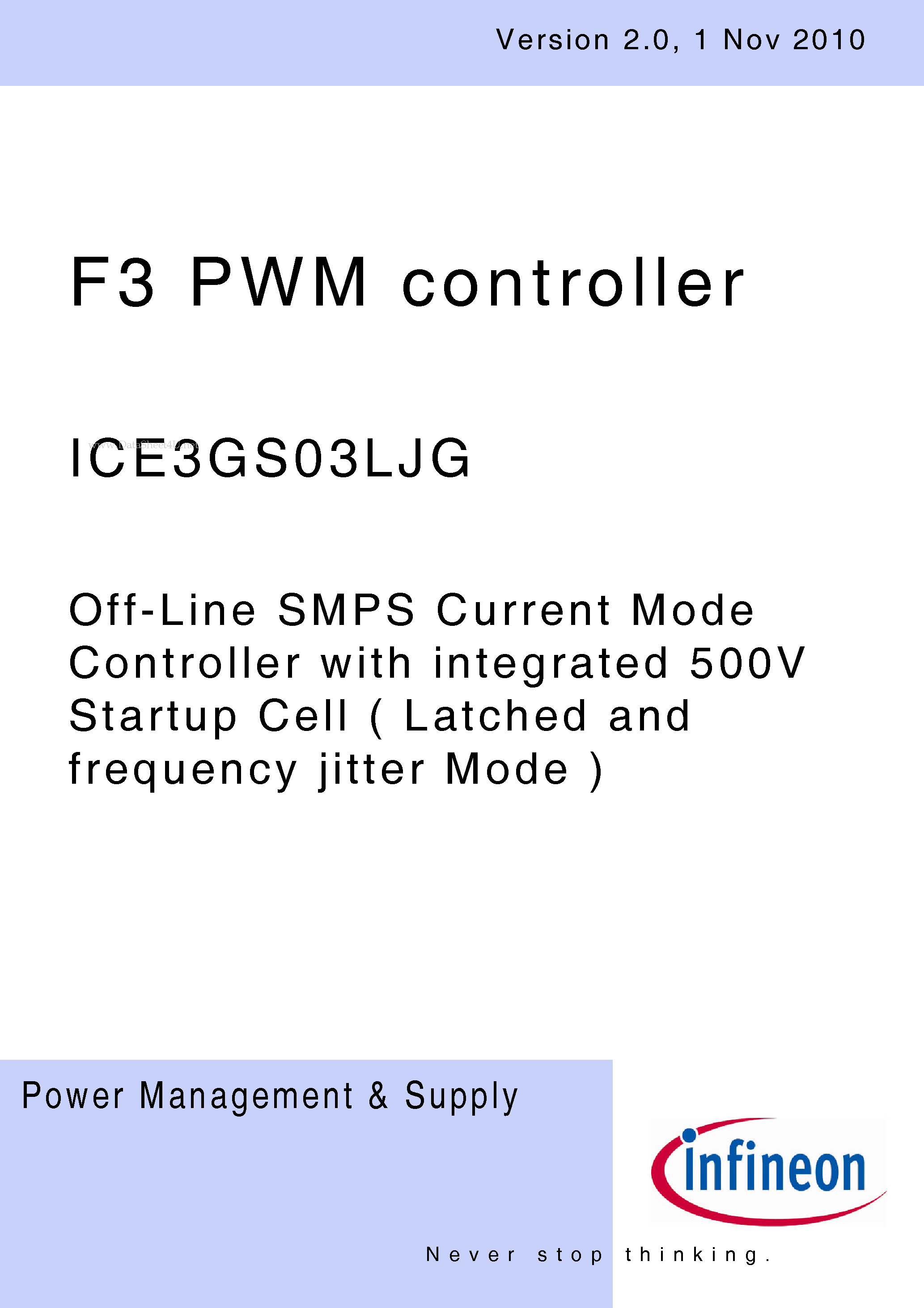 Datasheet ICE3GS03LJG - Off-Line SMPS Current Mode Controller page 1