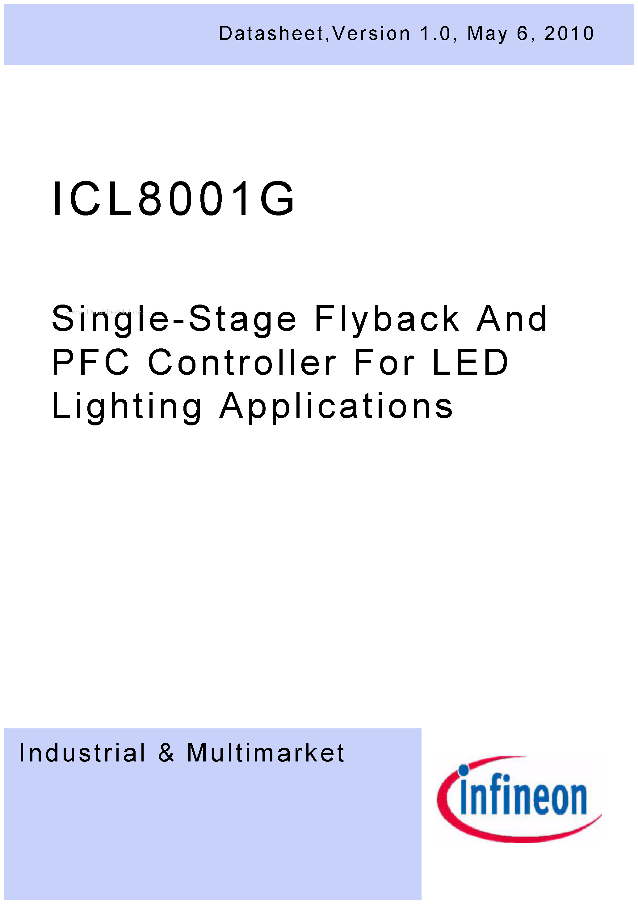 Datasheet ICL8001G - Single-Stage Flyback And PFC Controller page 1
