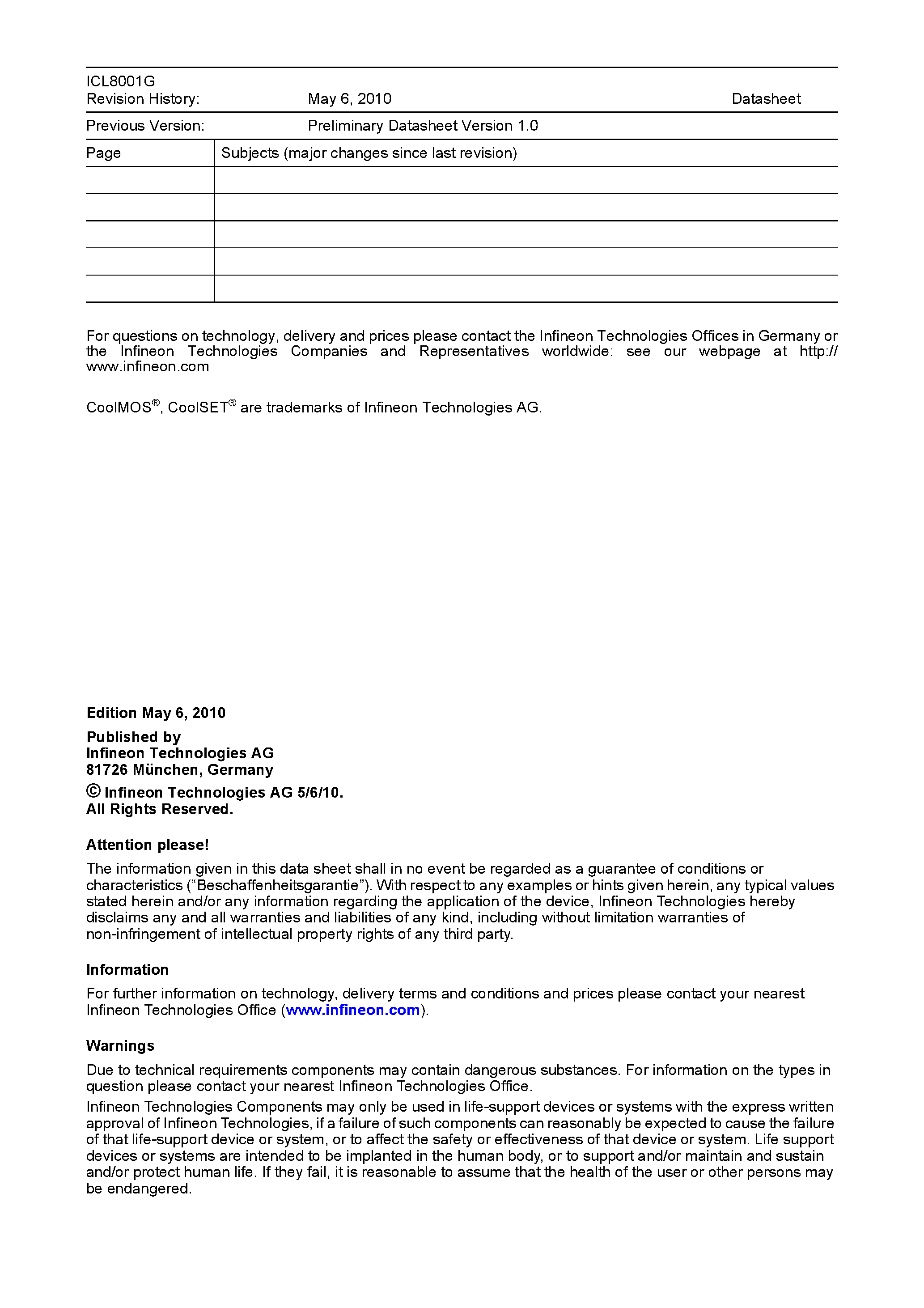 Datasheet ICL8001G - Single-Stage Flyback And PFC Controller page 2