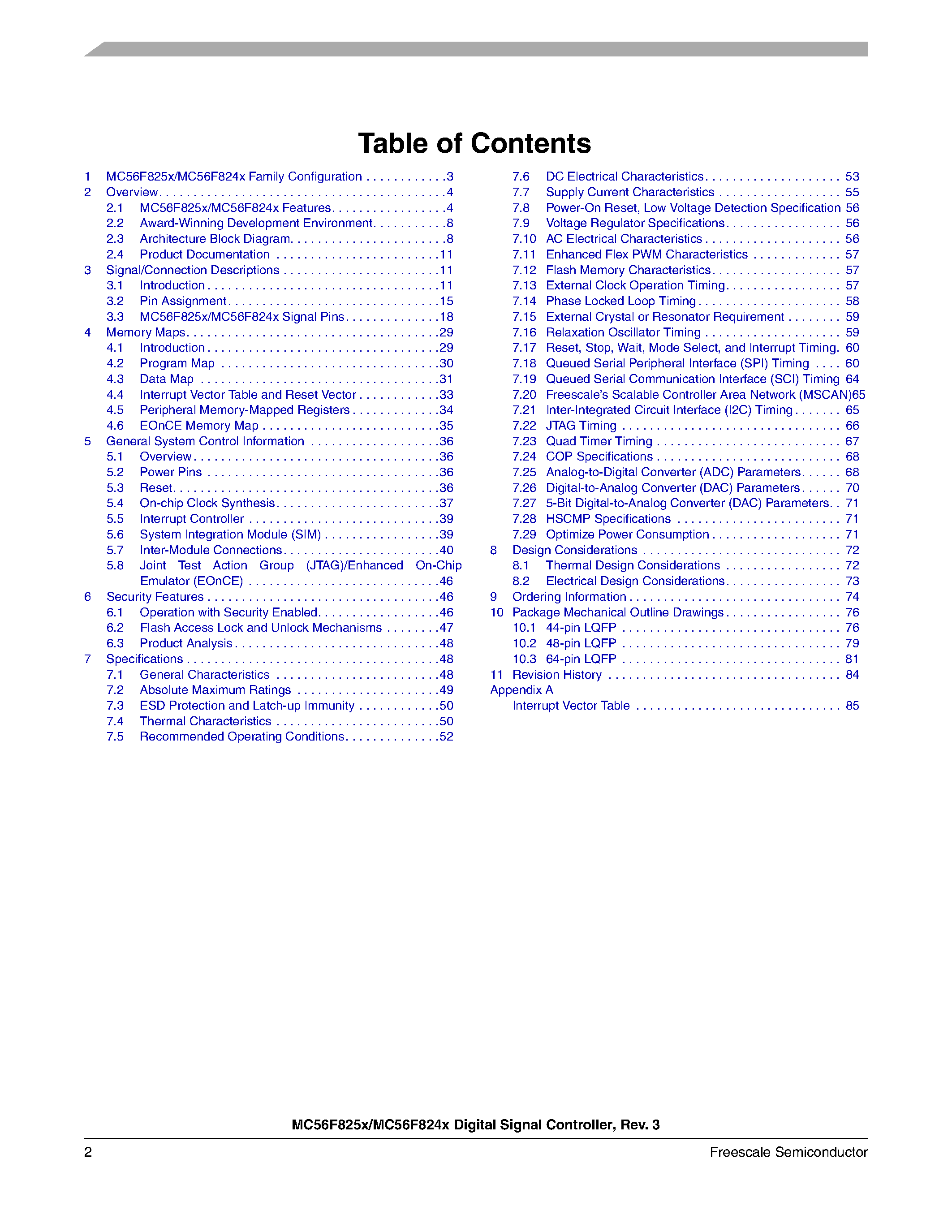 Datasheet MC56F8245 page 2 Datasheet MC56F8245 - (MC56F824x / MC56F825x) Digital Signal Controller Battery chargers and management page 2