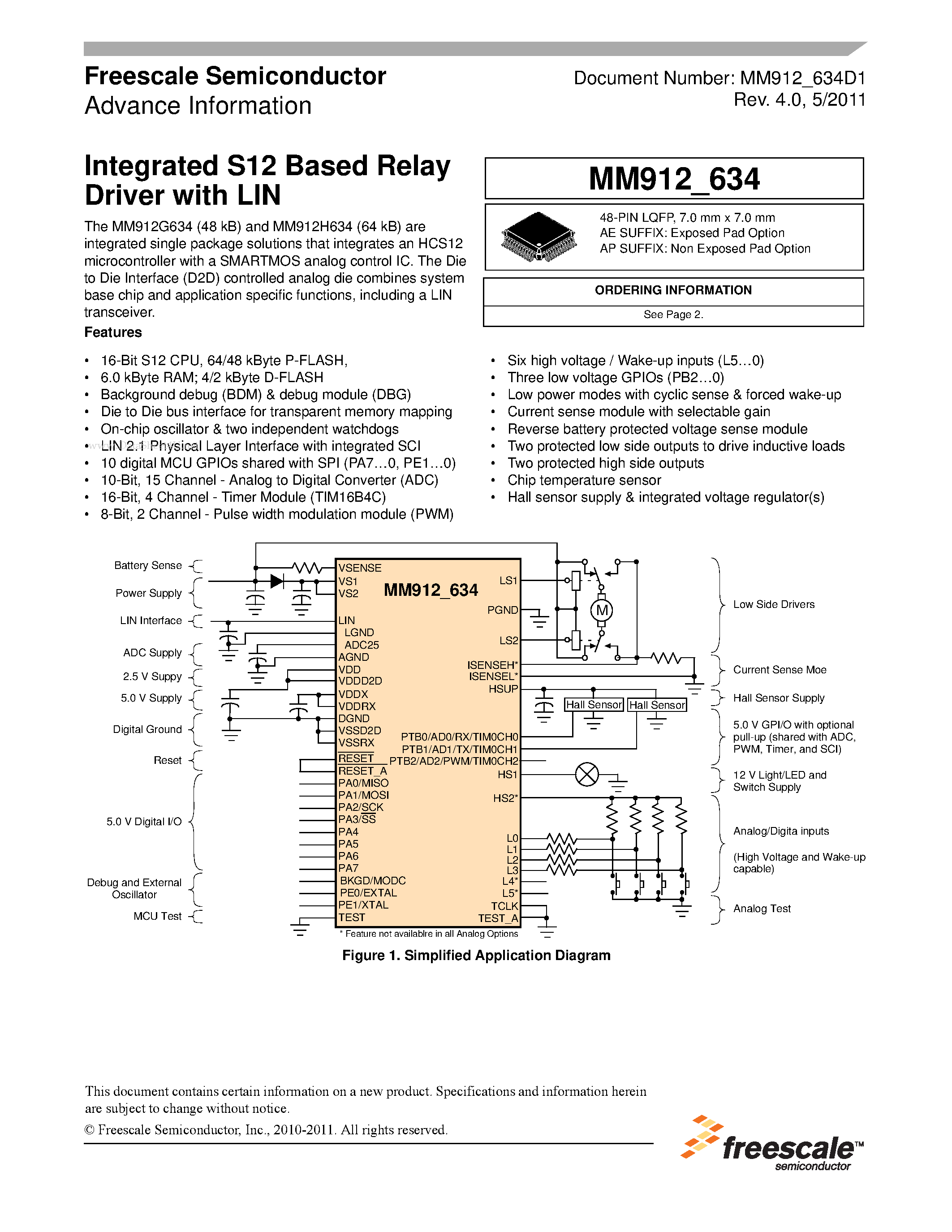 Даташит MM912G634CM1AE - Integrated S12 Based Relay Driver страница 1