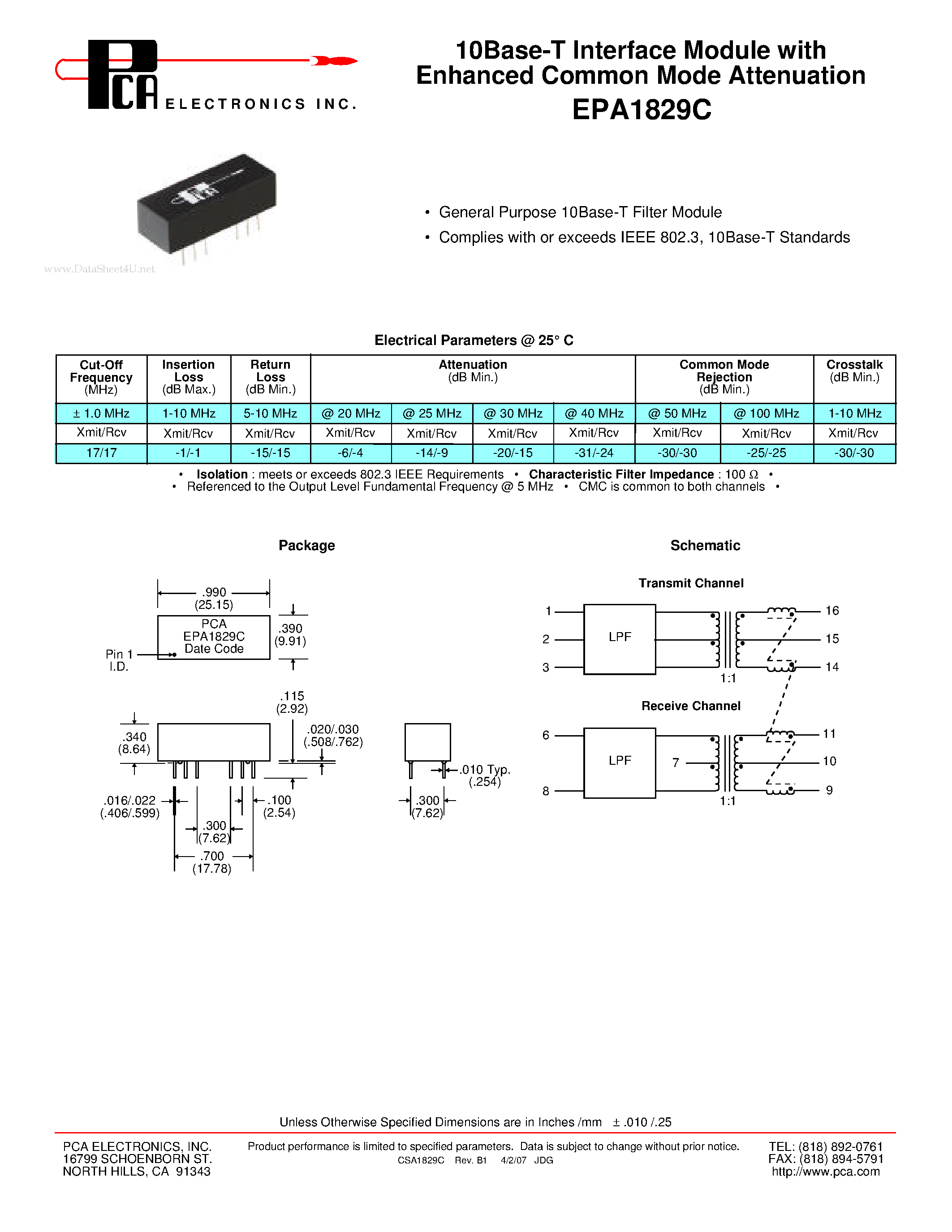 Datasheet EPA1829C - 10Base-T Interface Module page 1